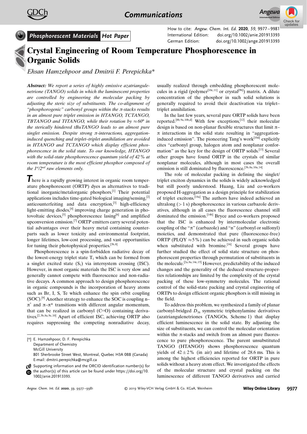Crystal Engineering of Room Temperature Phosphorescence in Organic Solids by Unknown