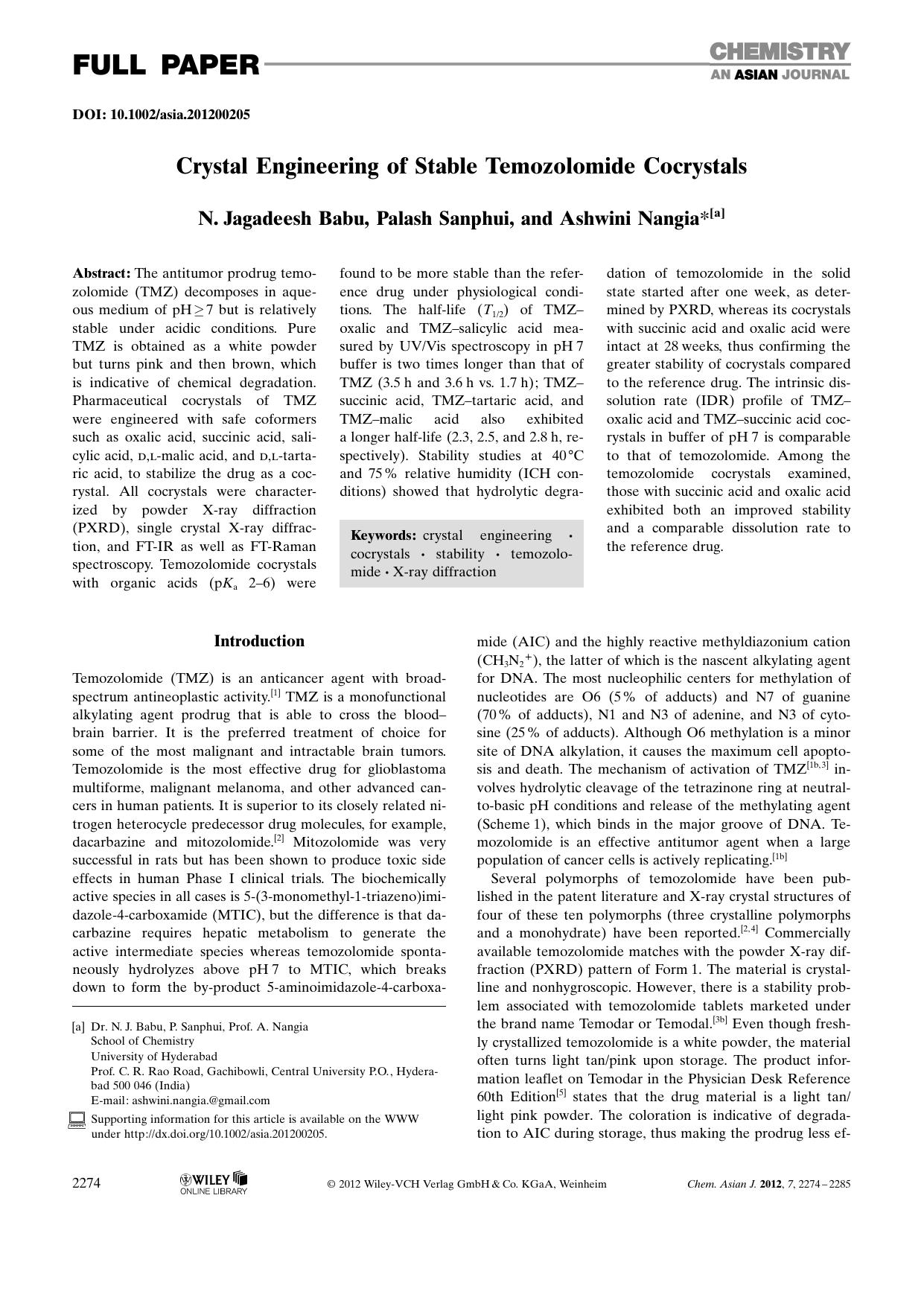 Crystal Engineering of Stable Temozolomide Cocrystals by Unknown