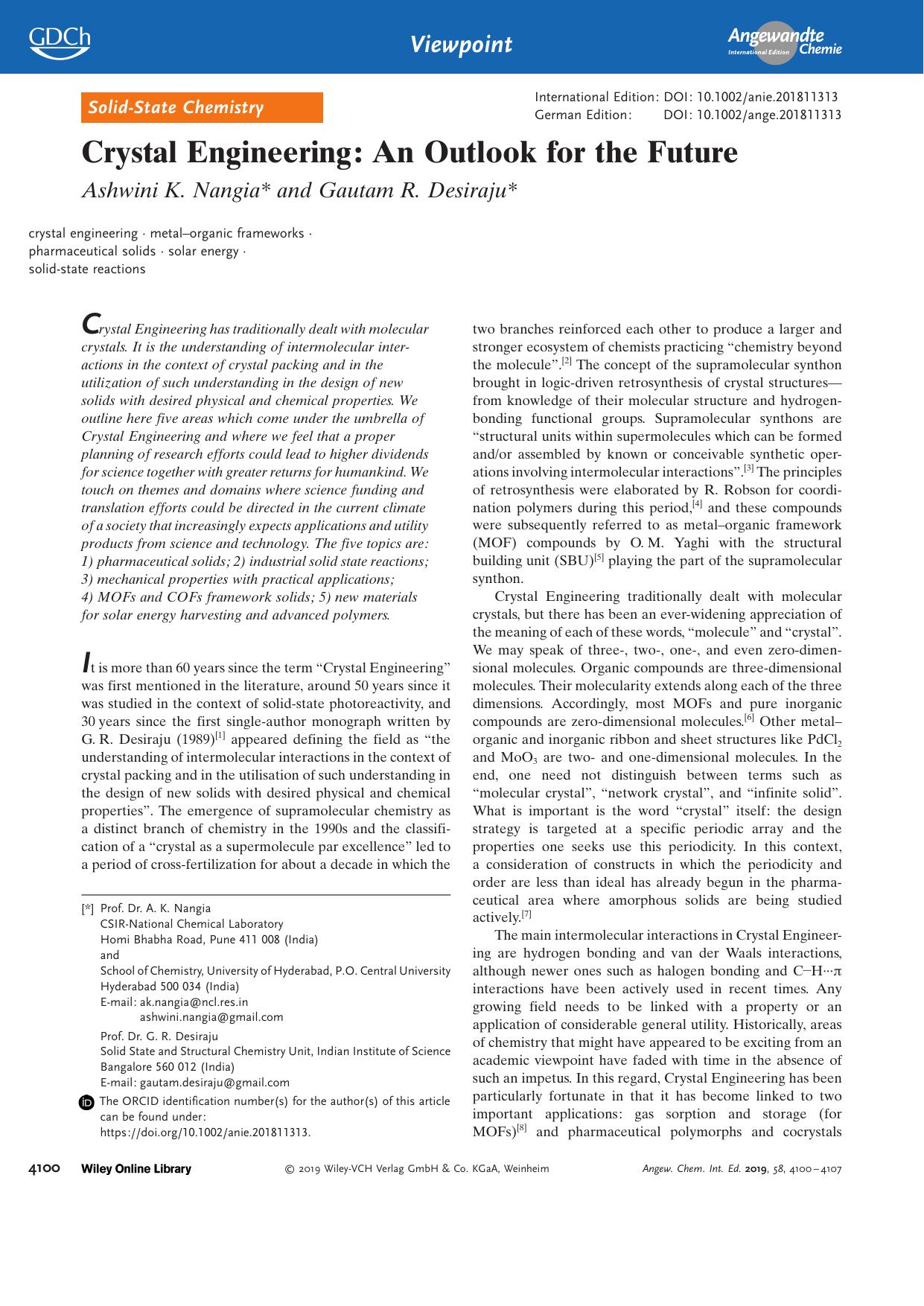 Crystal Engineering: An Outlook for the Future by Unknown