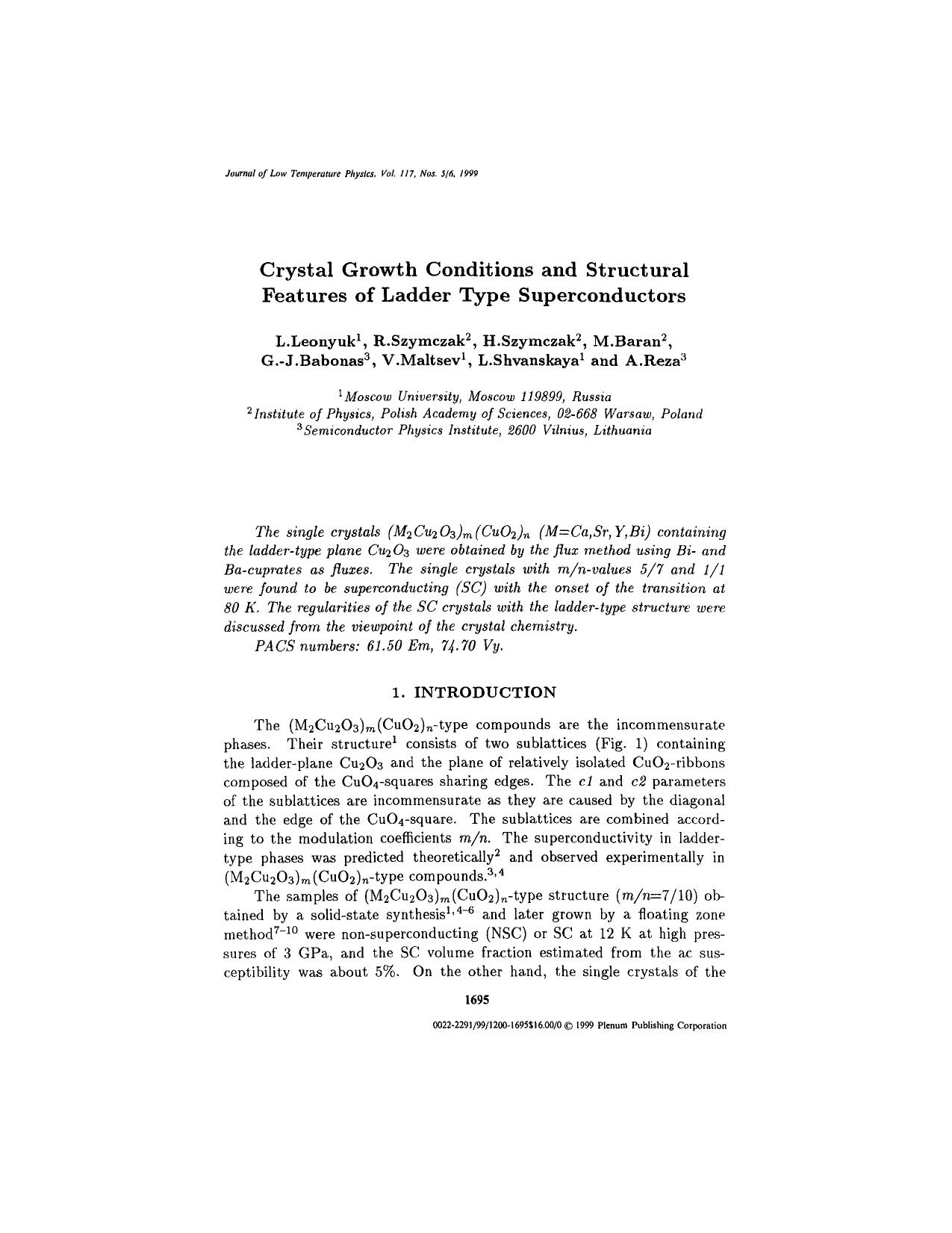 Crystal Growth Conditions and Structural Features of Ladder Type Superconductors by Unknown