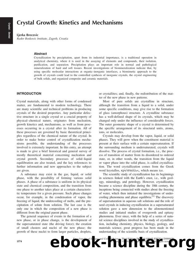 Crystal Growth: Kinetics and Mechanisms by Ljerka Brecevic