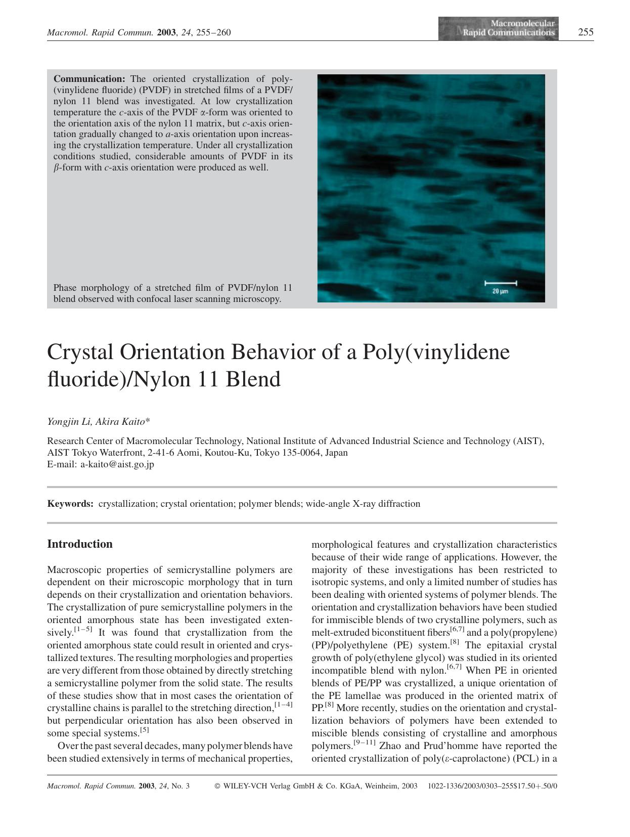 Crystal Orientation Behavior of a Poly(vinylidene fluoride)Nylon 11 Blend by Unknown