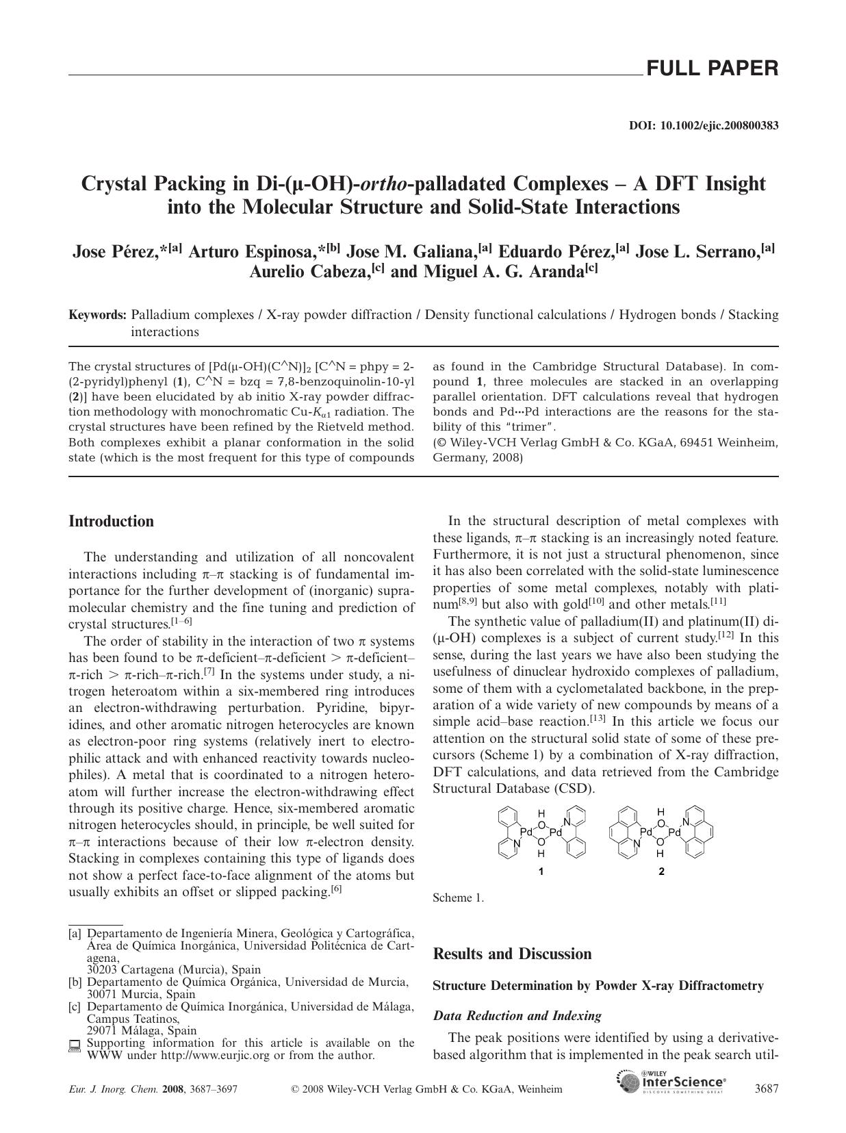 Crystal Packing in Di-(Âµ-OH)-ortho-palladated Complexes - A DFT Insight into the Molecular Structure and Solid-State Interactions by Unknown