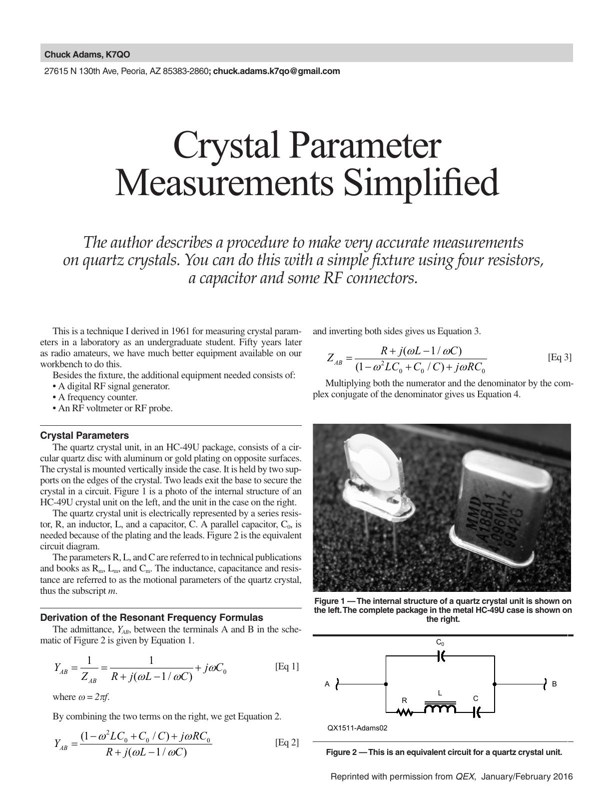 Crystal Parameter Measurements by Adams