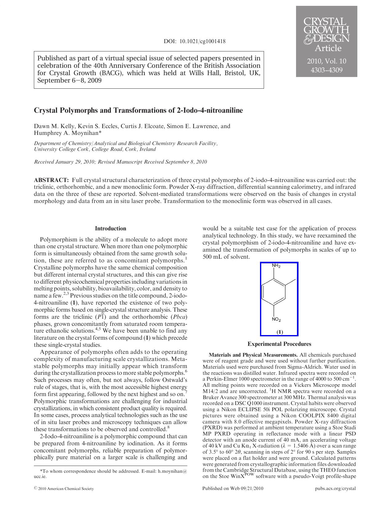 Crystal Polymorphs and Transformations of 2-Iodo-4-nitroaniline by Unknown