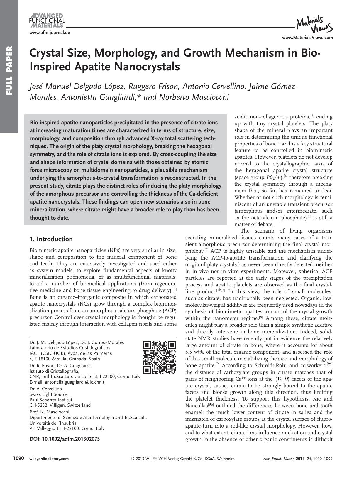 Crystal Size, Morphology, and Growth Mechanism in BioInspired Apatite Nanocrystals by s-w-270