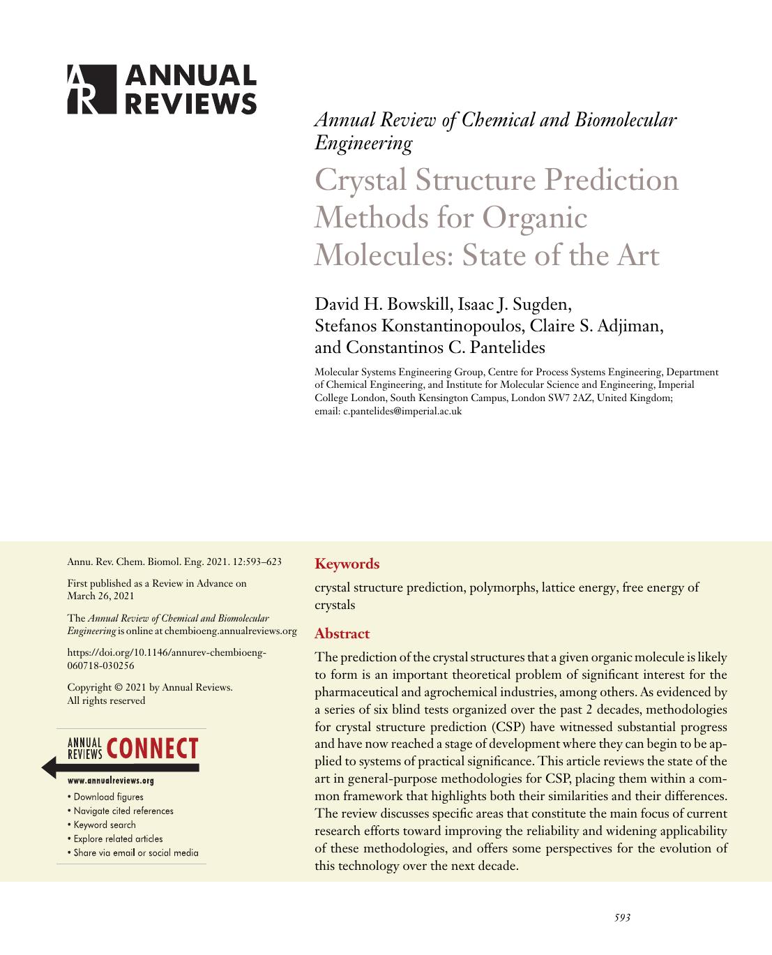 Crystal Structure Prediction Methods for Organic Molecules: State of the Art by unknow