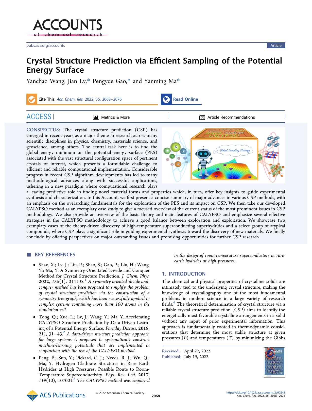Crystal Structure Prediction via Efficient Sampling of the Potential Energy Surface by Yanchao Wang Jian Lv Pengyue Gao and Yanming Ma