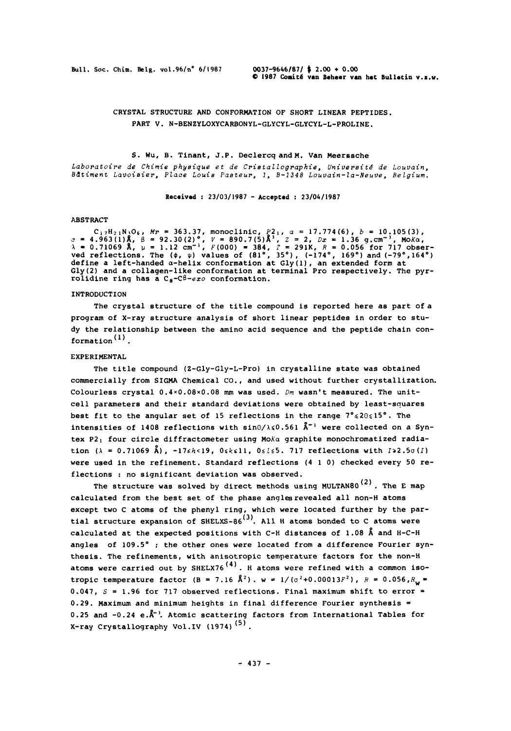 Crystal Structure and Conformation of Short Linear Peptides. Part V. NBenzyloxycarbonylGlycylGlycylLProline by Unknown