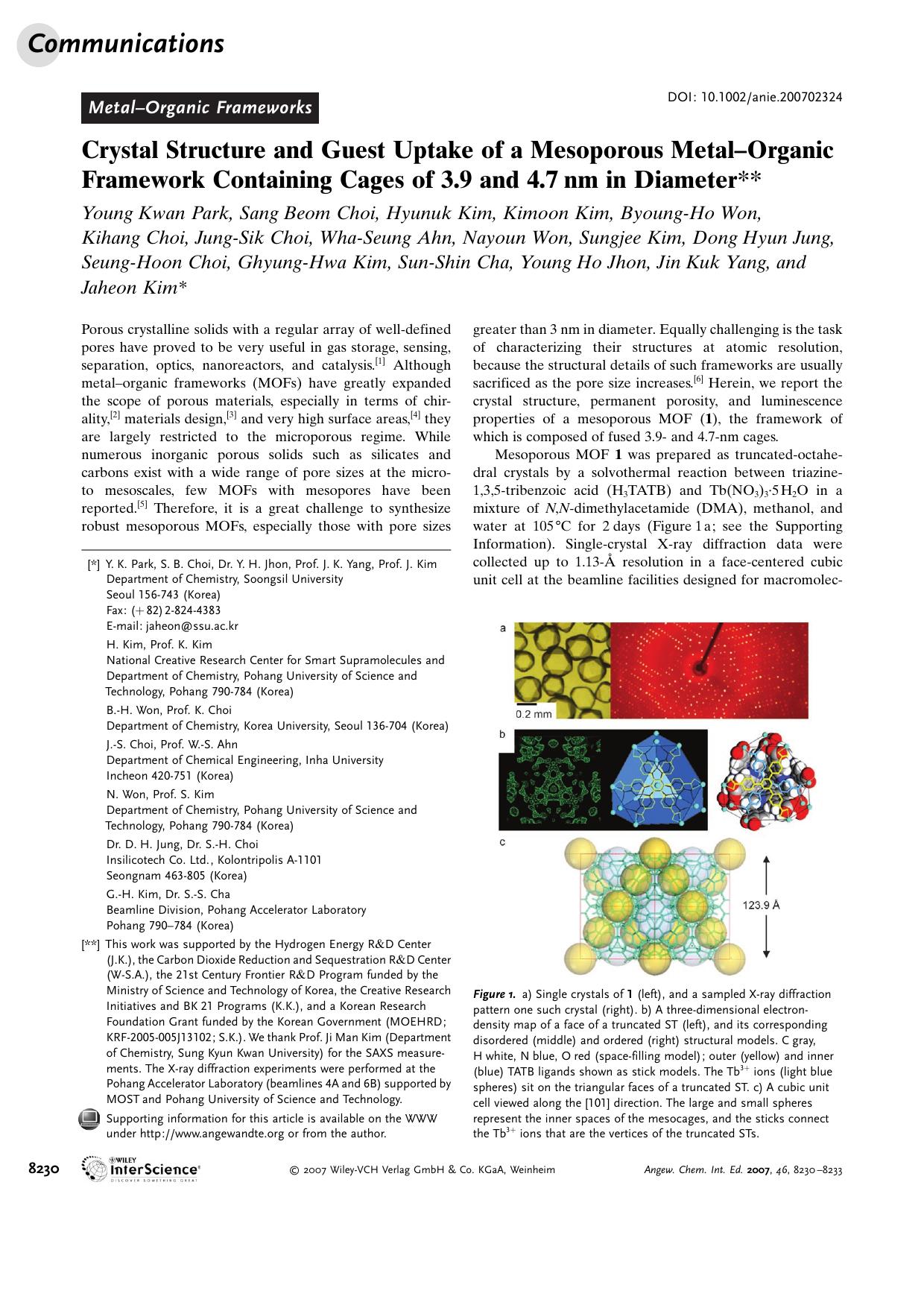 Crystal Structure and Guest Uptake of a Mesoporous Metal-Organic Framework Containing Cages of 3.9 and 4.7[emsp14]nm in Diameter by Unknown