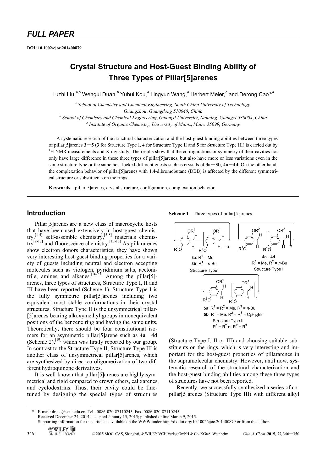 Crystal Structure and HostGuest Binding Ability of Three Types of Pillar[5]arenes by kxk1