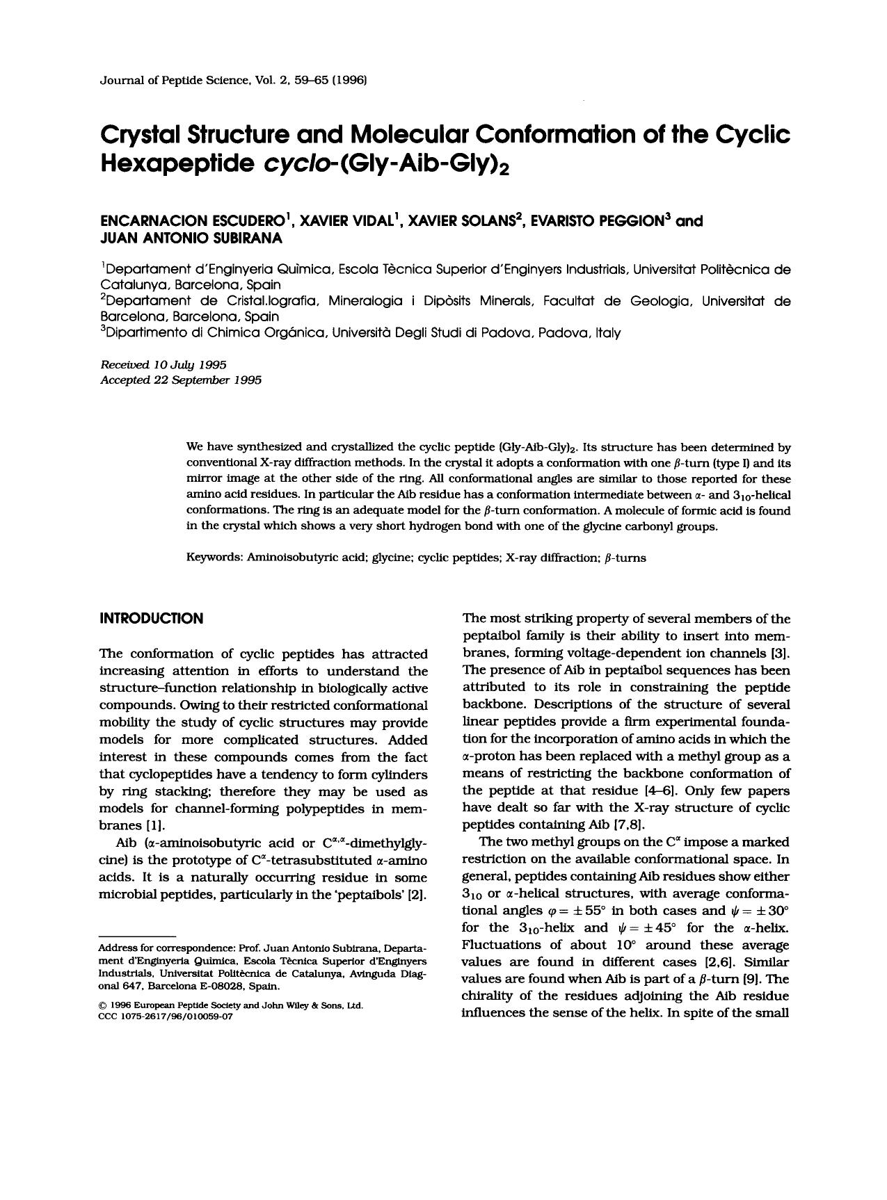 Crystal Structure and Molecular Conformation of the Cyclic Hexapeptide cyclo-(Gly-Aib-Gly)2 by Unknown