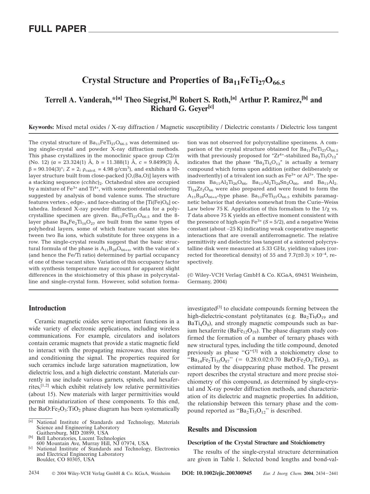 Crystal Structure and Properties of Ba11FeTi27O66.5 by Unknown