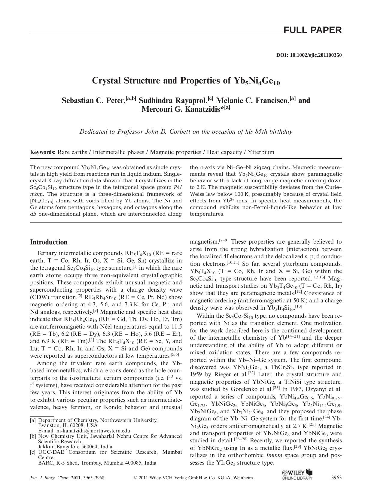 Crystal Structure and Properties of Yb5Ni4Ge10 by Unknown