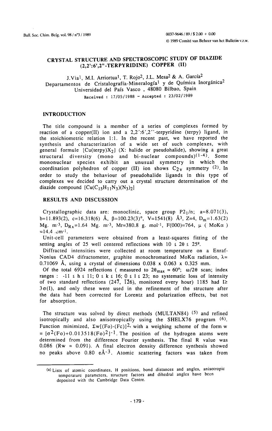 Crystal Structure and Spectroscopic Study of Diazide (2,2:6,2Terpyridine) Copper (II) by Unknown