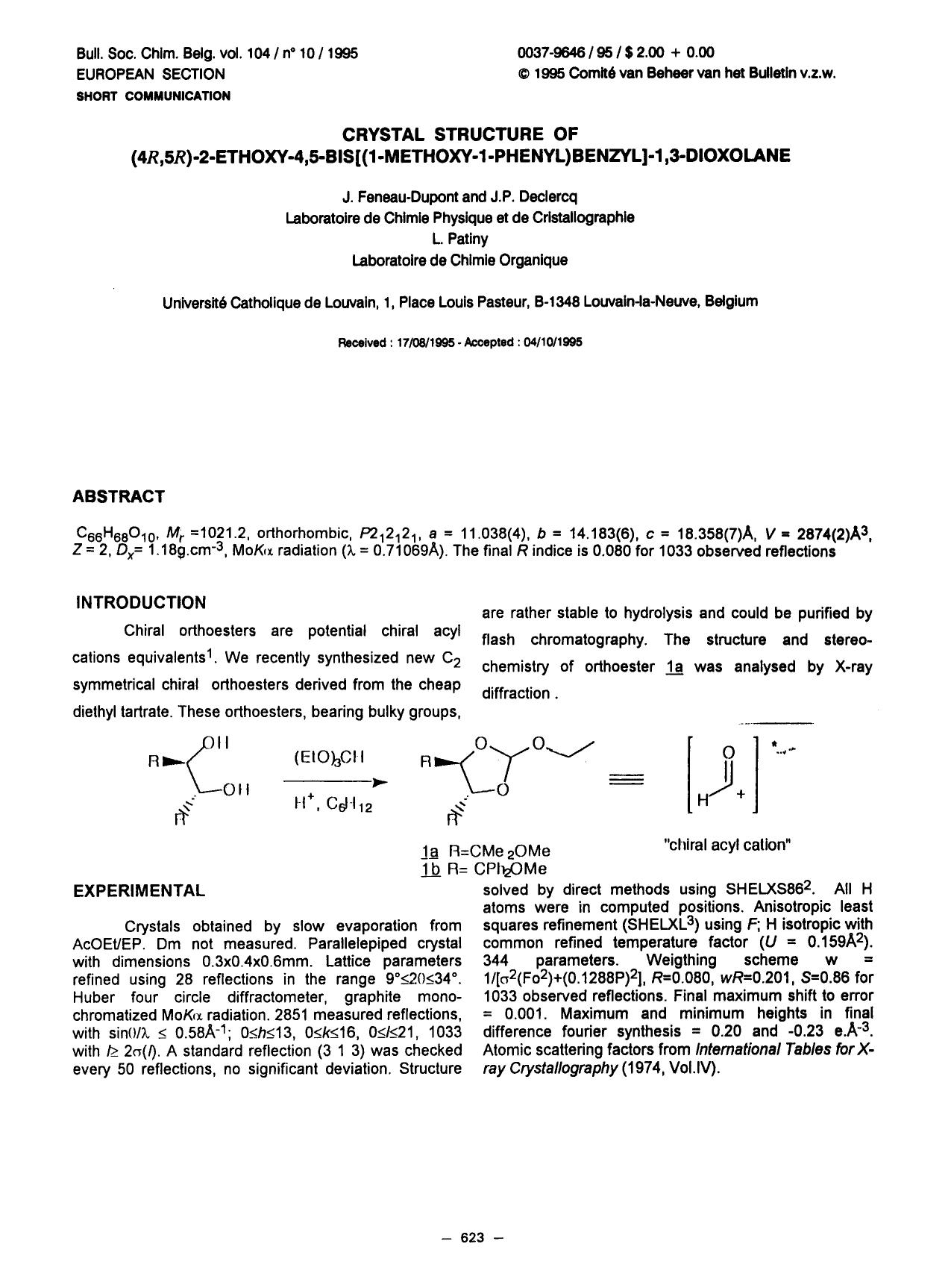 Crystal Structure of (4R,5R)2Ethoxy4,5Bis[(1Methoxy1Phenyl)Benzyl]1,3Dioxolane by Unknown