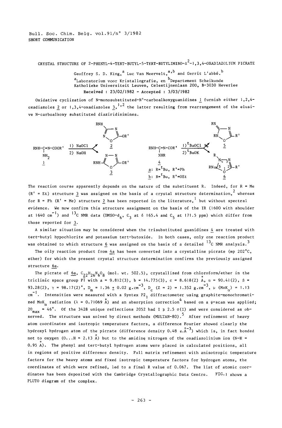 Crystal Structure of 2Phenyl4TertButyl5TertButylimino21,3,4Oxadiazolium Picrate by Unknown