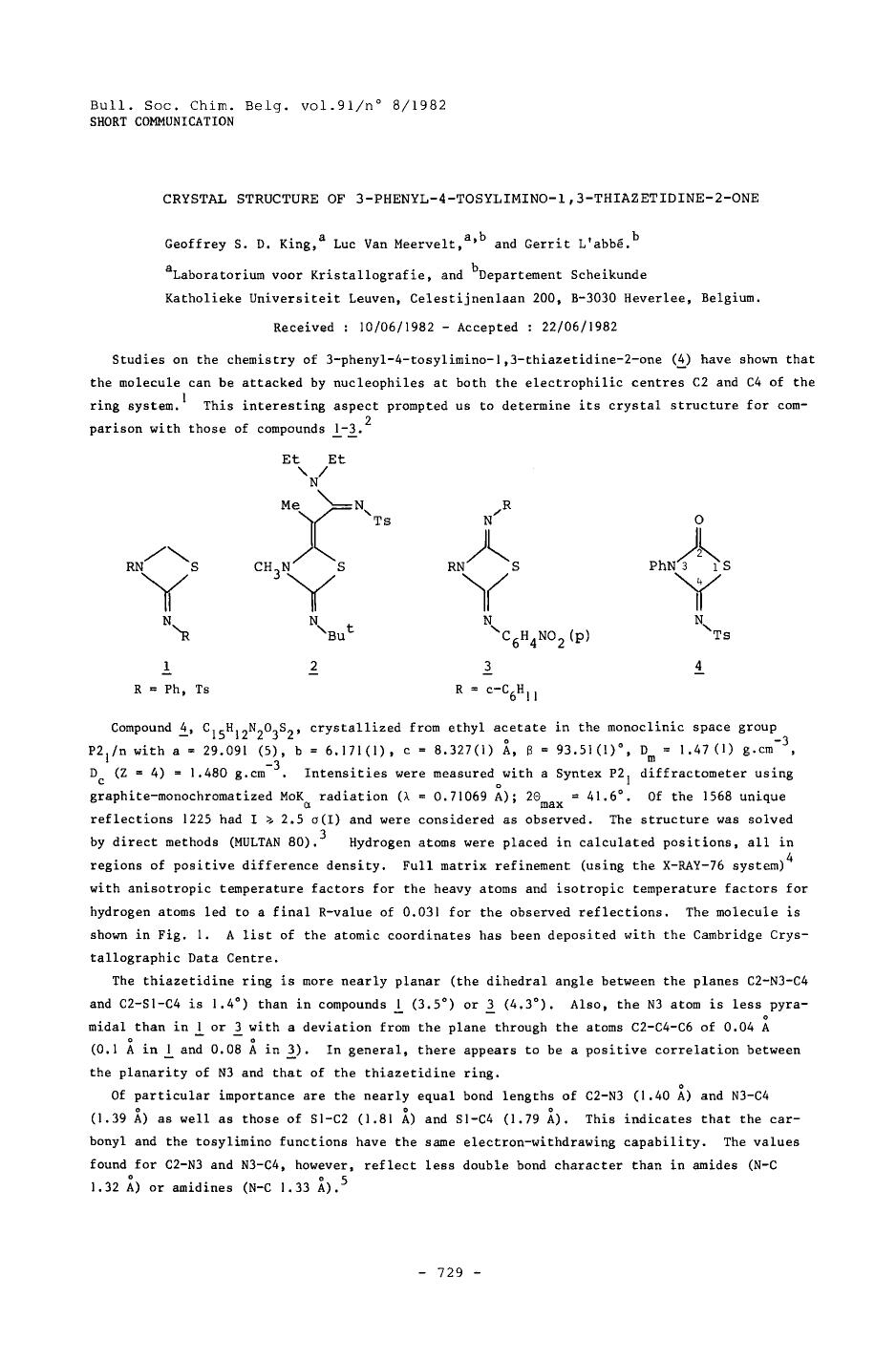 Crystal Structure of 3Phenyl4Tosylimino1,3Thiazetidine2One by Unknown