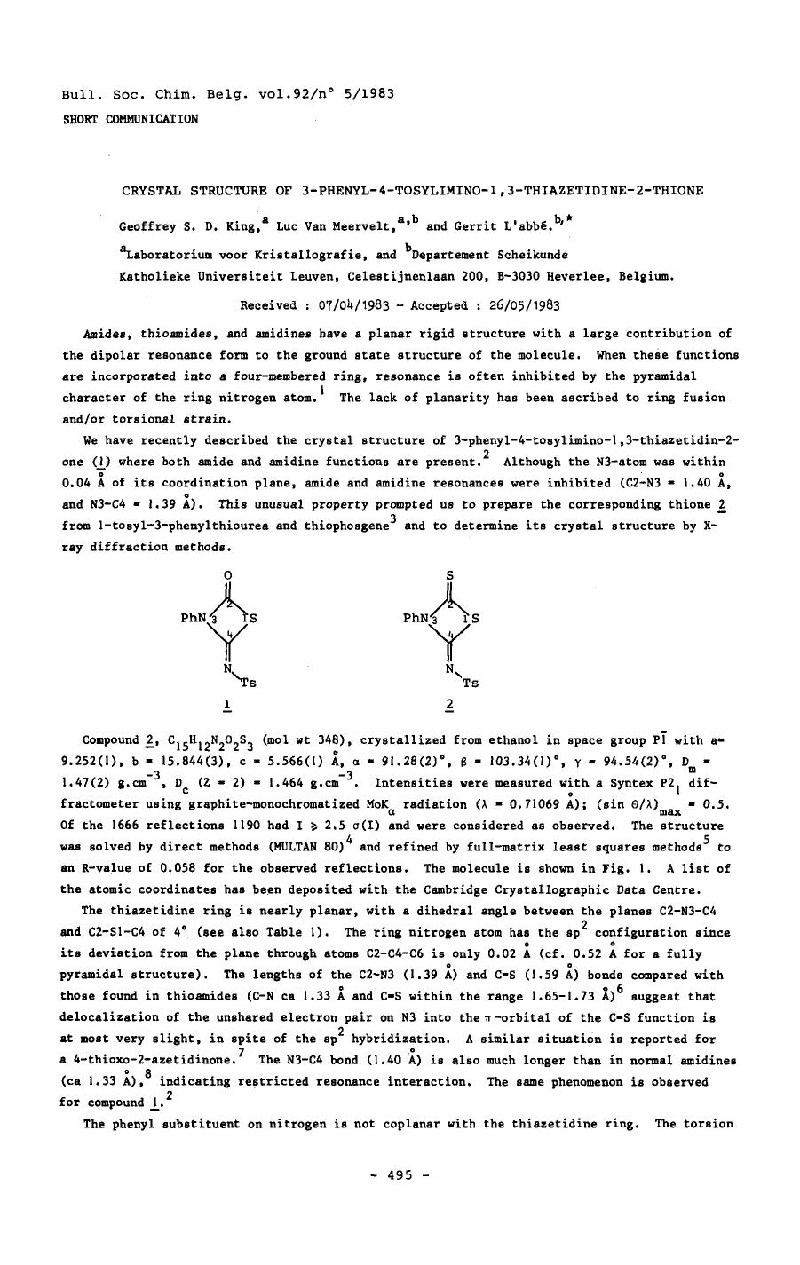 Crystal Structure of 3Phenyl4Tosylimino1,3Thiazetidine2thione by Unknown