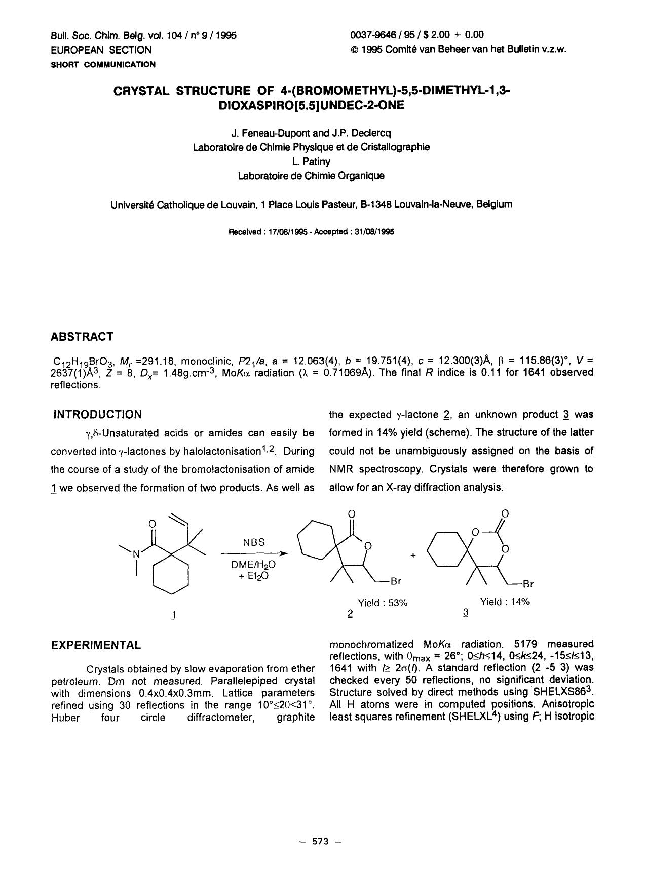 Crystal Structure of 4(Bromomethyl)5,5Dimethyl1,3Dioxaspiro[5.5]Undec2One by Unknown