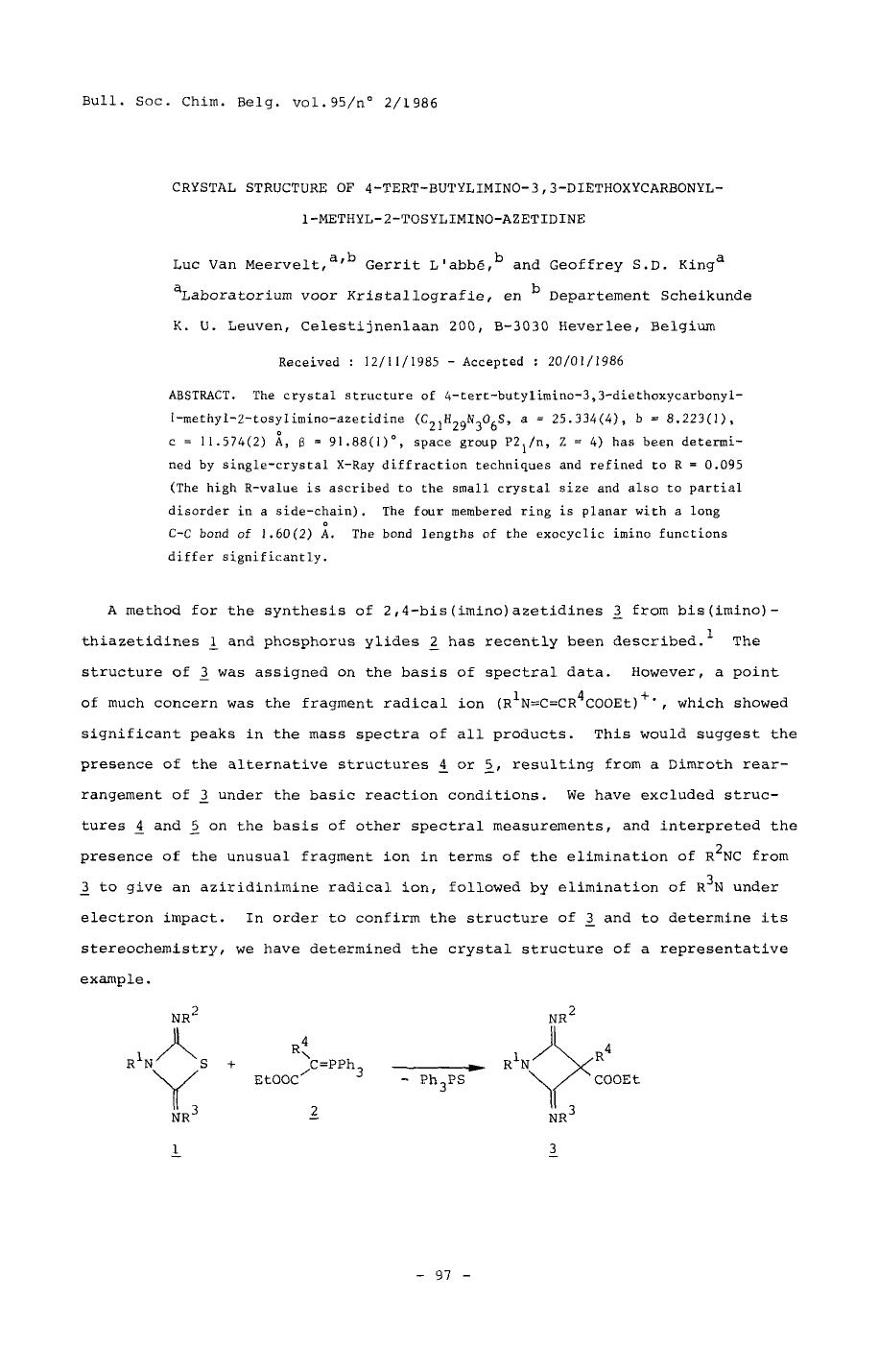 Crystal Structure of 4TertButylimino3, 3Diethoxycarbonyl1Methyl2TosyliminoAzetidine by Unknown
