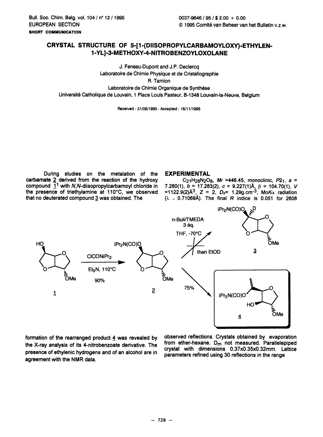Crystal Structure of 5[1(Diisopropylcarbamoyloxy)Ethylen1yl]3Methoxy4Nitrobenzoyloxolane by Unknown