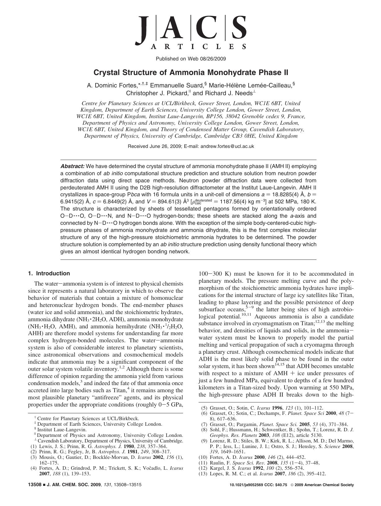 Crystal Structure of Ammonia Monohydrate Phase II by unknow