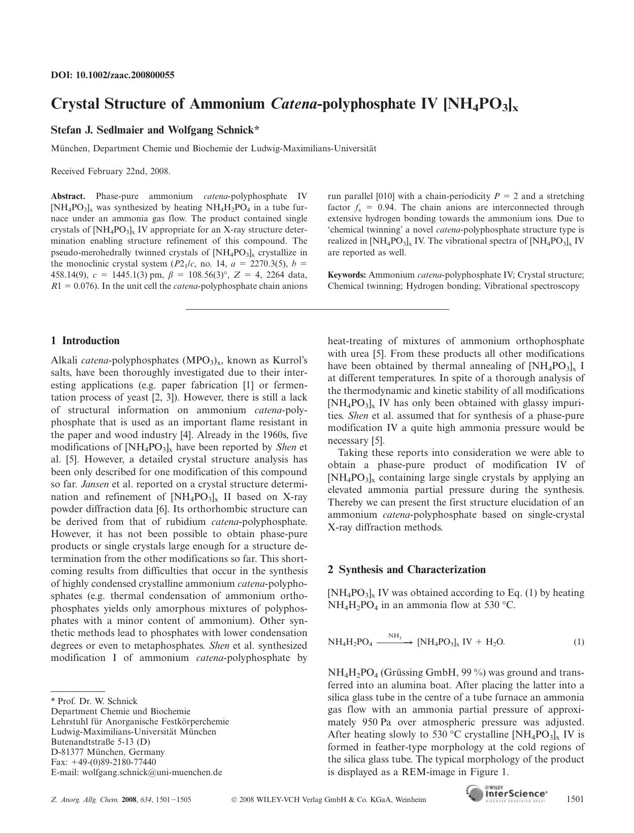 Crystal Structure of Ammonium Catena-polyphosphate IV [NH4PO3]x by Unknown