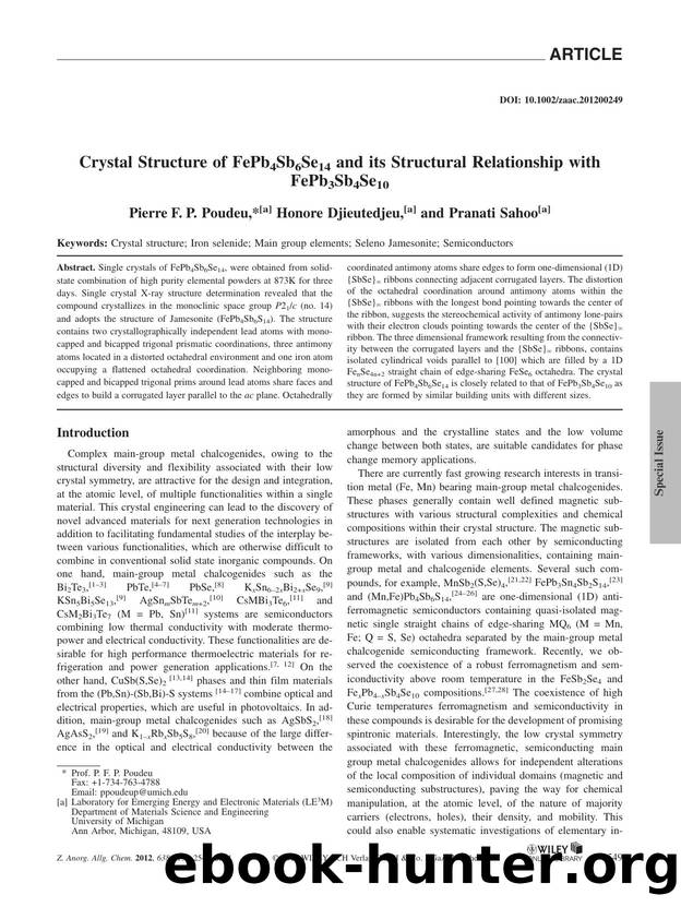 Crystal Structure of FePb4Sb6Se14 and its Structural Relationship with FePb3Sb4Se10 by Unknown