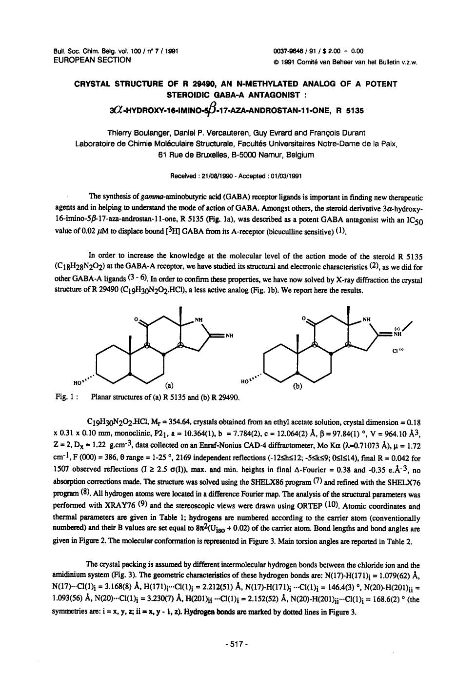 Crystal Structure of R 29490, an Nmethylated Analog of a Potent Steroidic GabaA Antagonist: 3Hydroxy16Imino517AzaAndrostan11One, R 5135 by Unknown