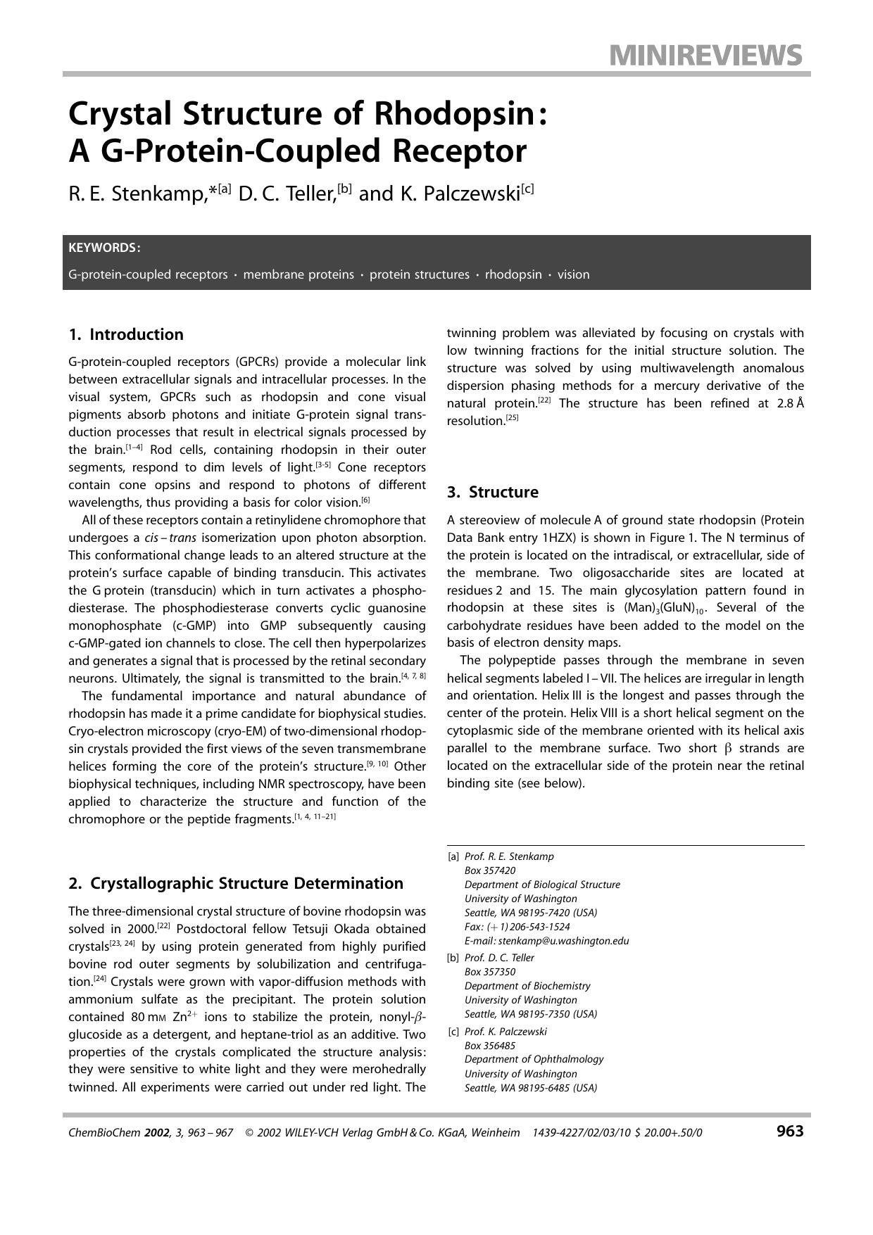 Crystal Structure of Rhodopsin: A G-Protein-Coupled Receptor by Unknown