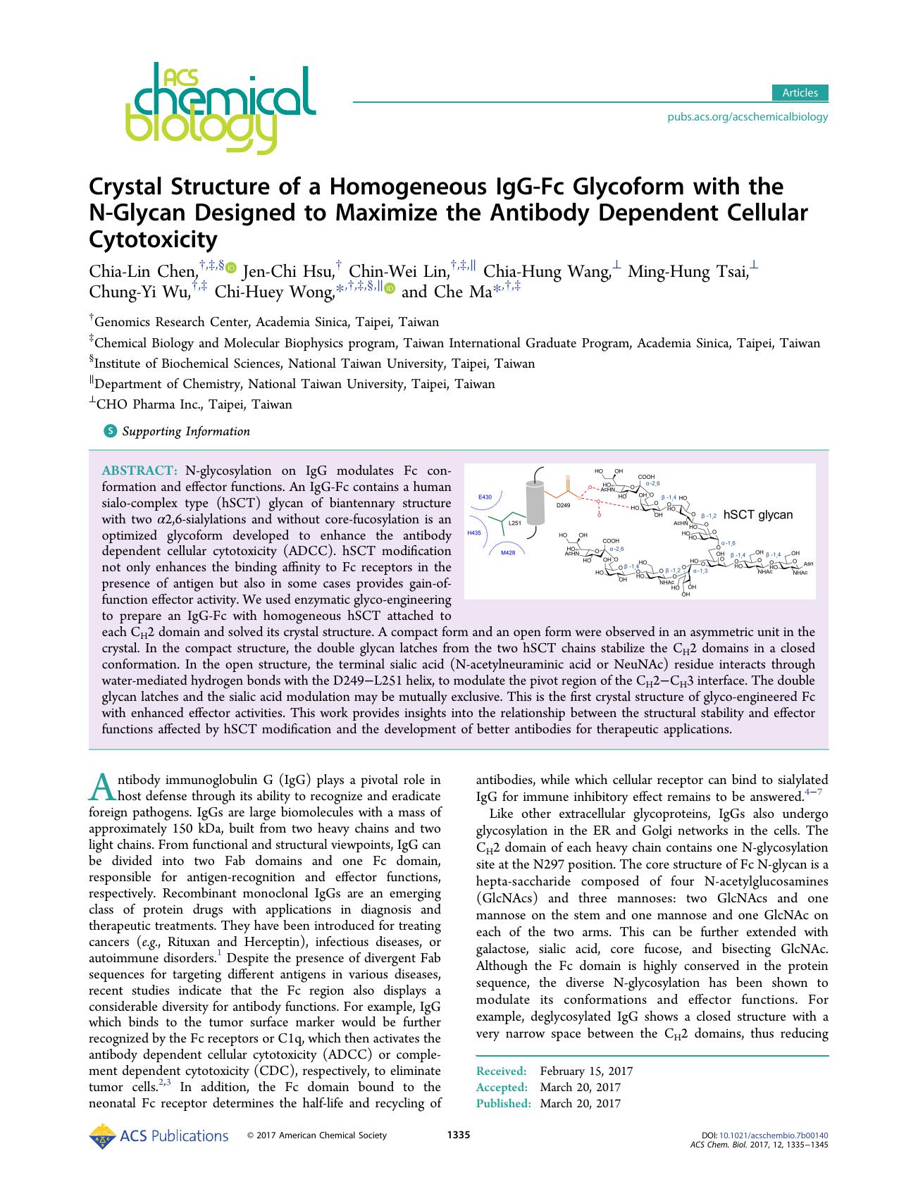 Crystal Structure of a Homogeneous IgG-Fc Glycoform with the N-Glycan Designed to Maximize the Antibody Dependent Cellular Cytotoxicity by unknow