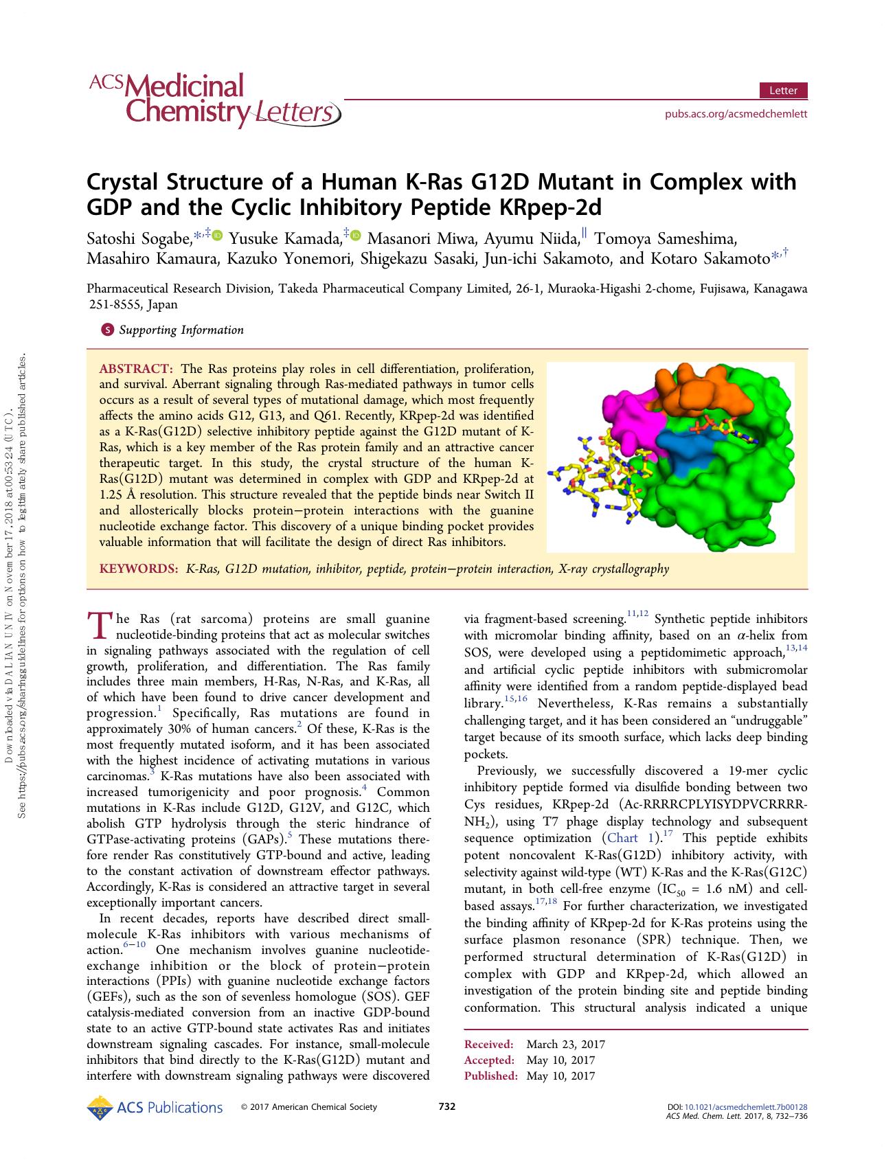 Crystal Structure of a Human K-Ras G12D Mutant in Complex with GDP and the Cyclic Inhibitory Peptide KRpep-2d by unknow