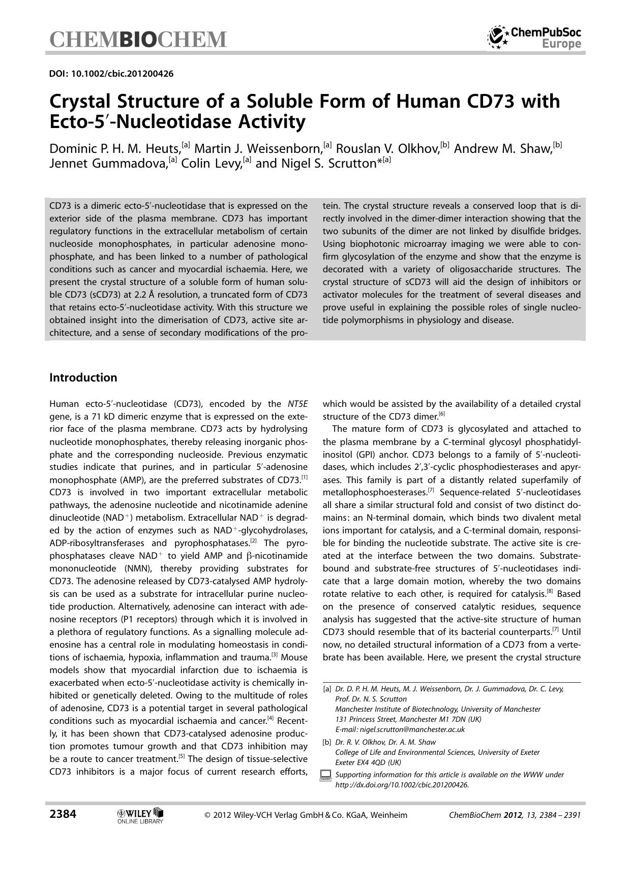 Crystal Structure of a Soluble Form of Human CD73 with Ecto5Nucleotidase Activity by Unknown