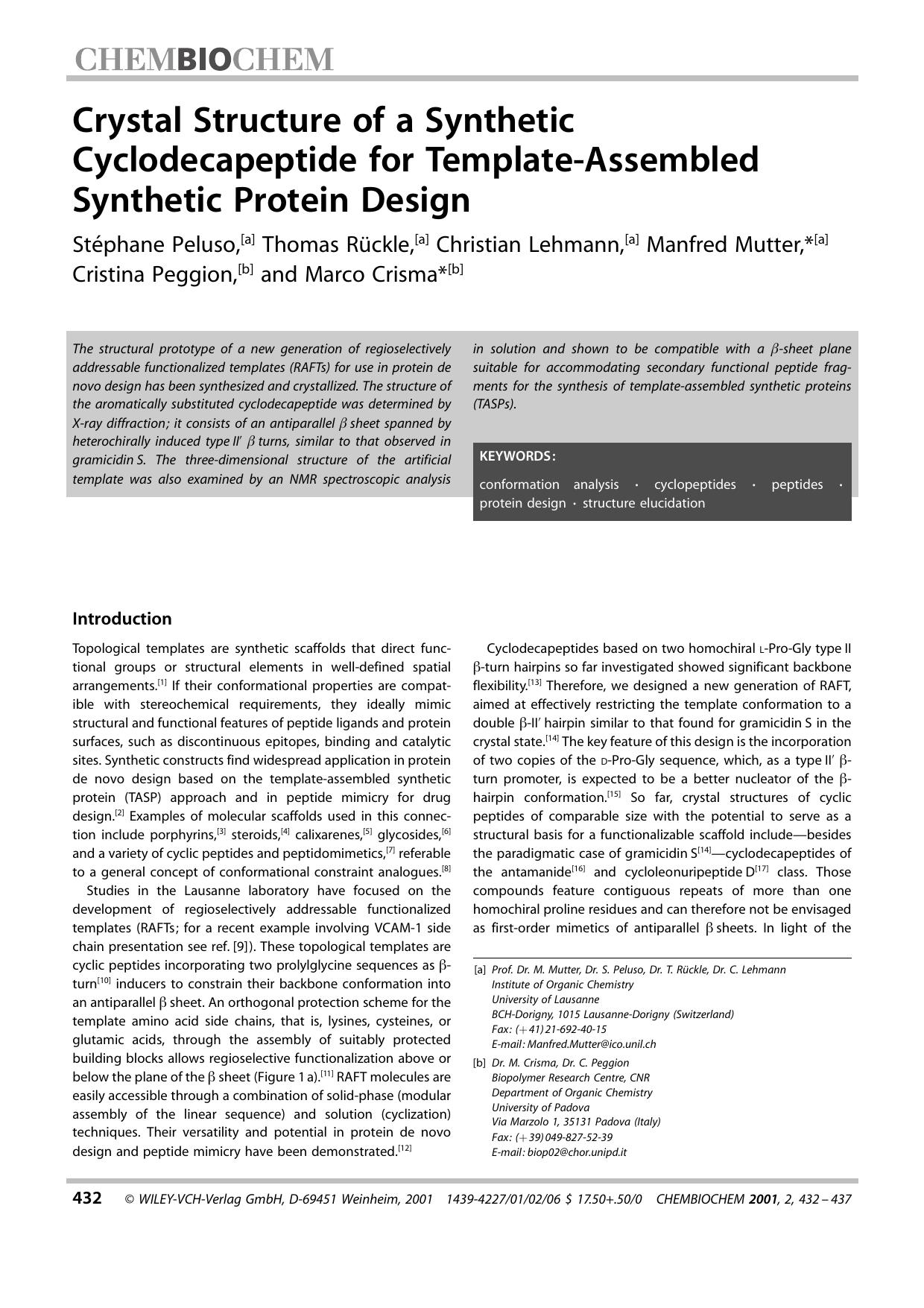 Crystal Structure of a Synthetic Cyclodecapeptide for Template-Assembled Synthetic Protein Design by Systemverwalter