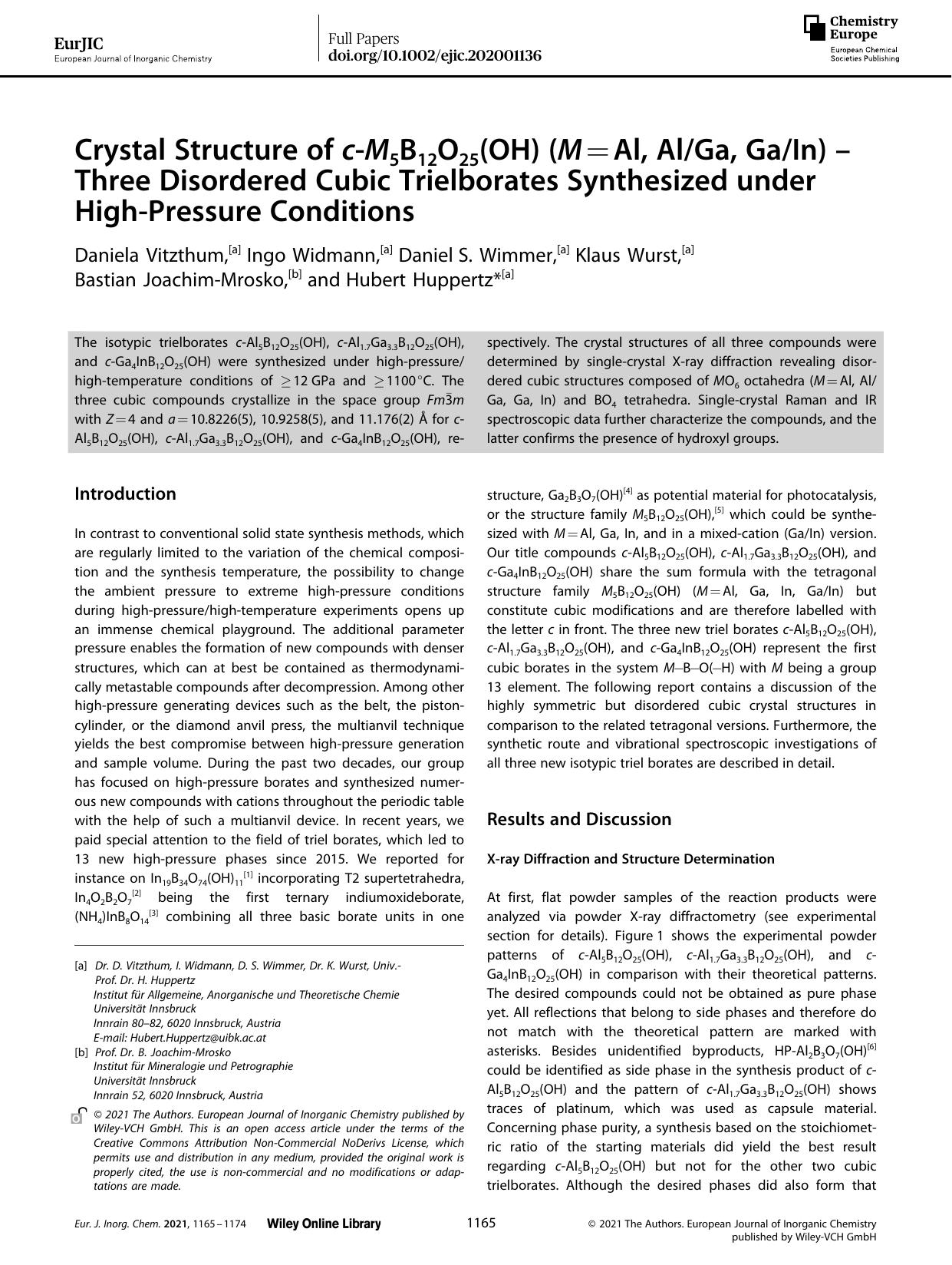 Crystal Structure of câM5B12O25(OH) (M=Al, AlGa, GaIn) â Three Disordered Cubic Trielborates Synthesized under HighâPressure Conditions by Unknown