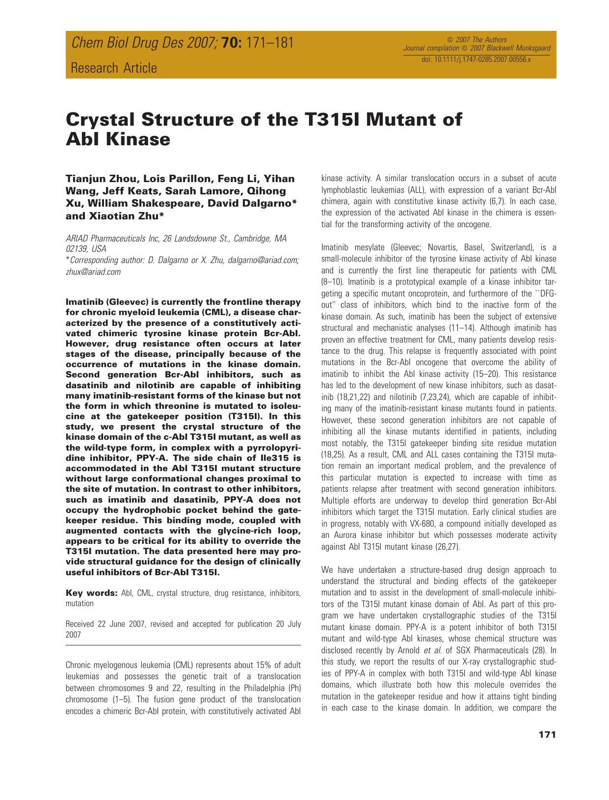 Crystal Structure of the T315I Mutant of Abl Kinase by unknow