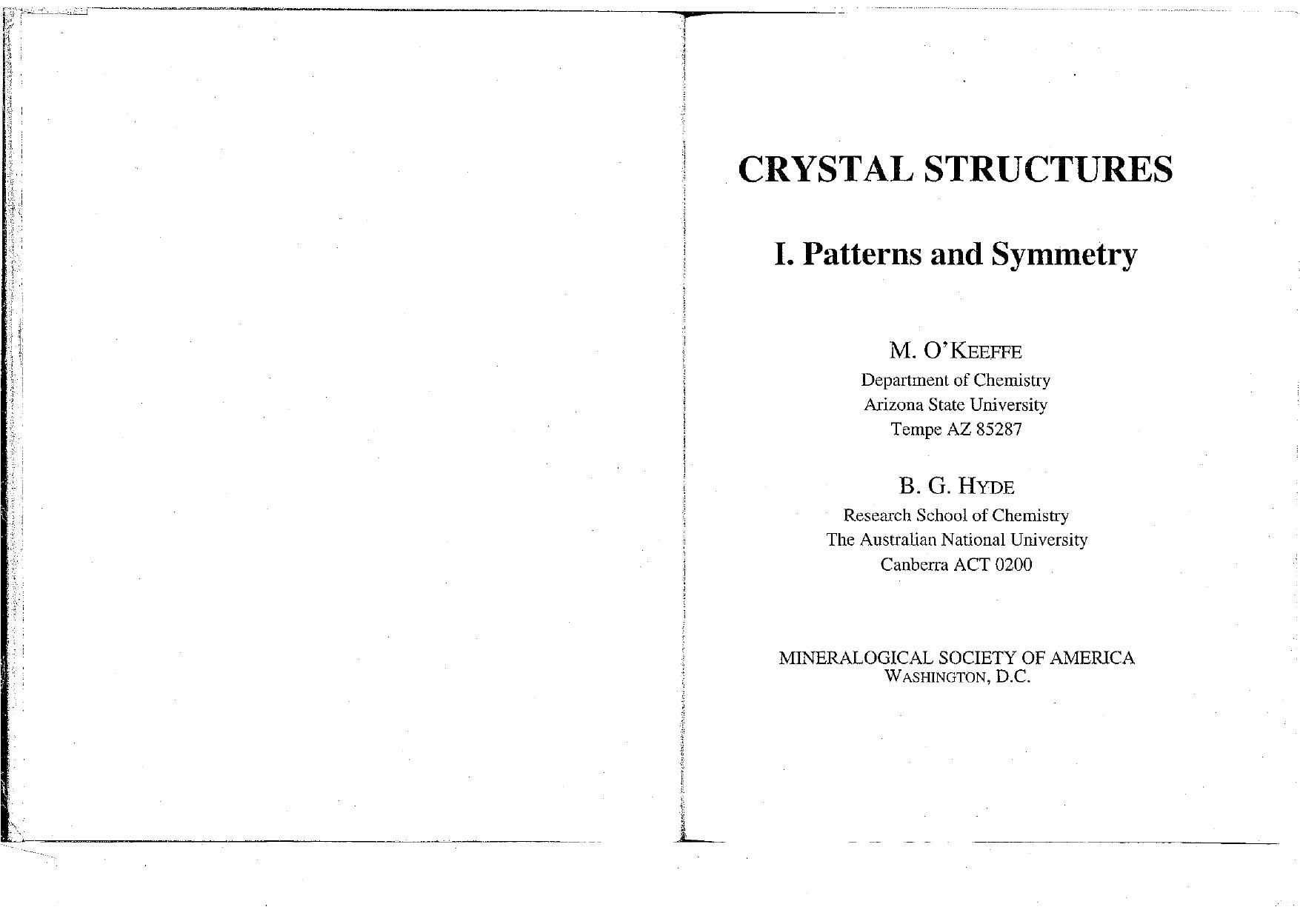 Crystal Structures I: Patterns and Symmetry by O'Keeffe M. Hyde B.G