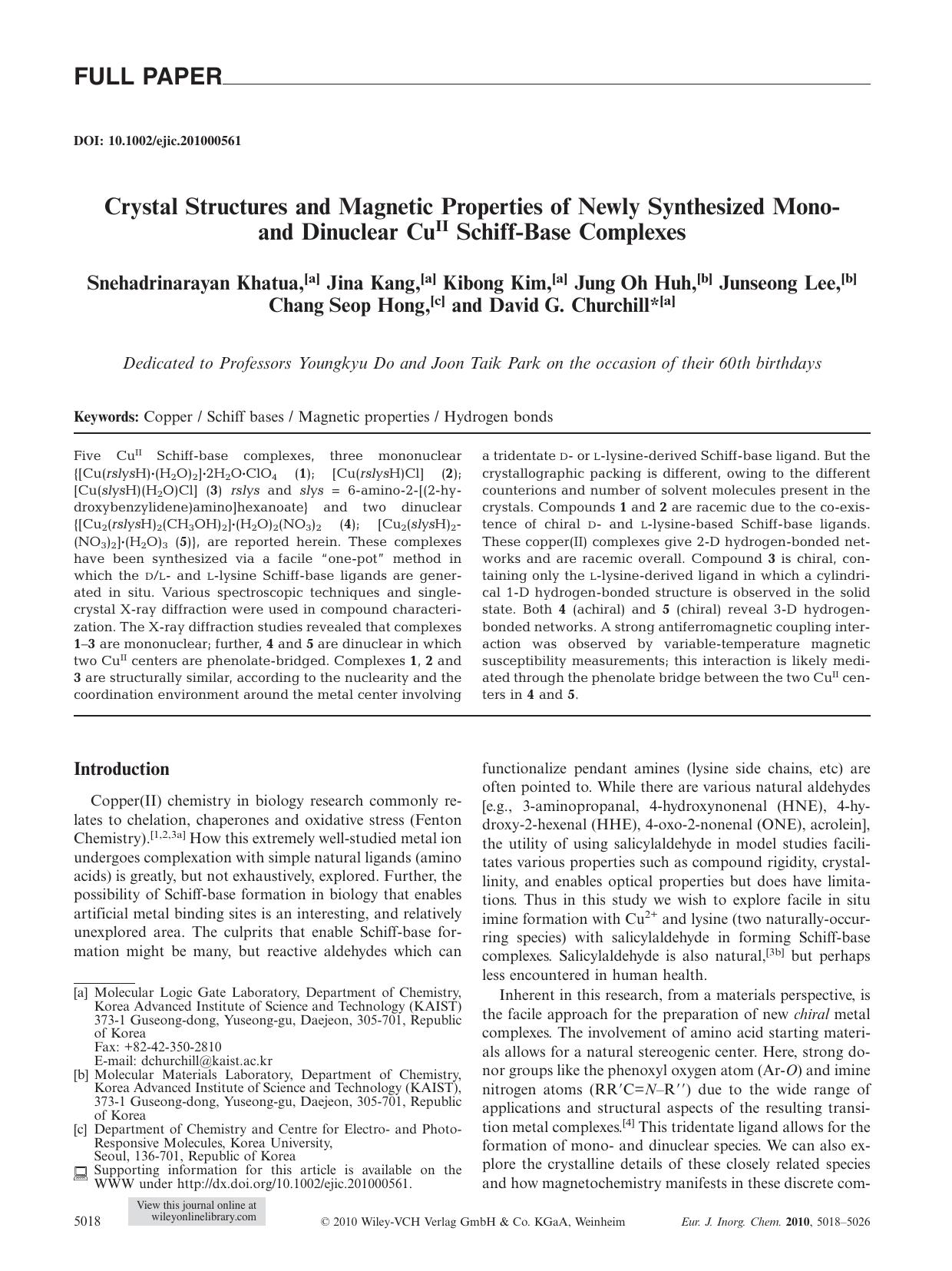 Crystal Structures and Magnetic Properties of Newly Synthesized Mono and Dinuclear CuII SchiffBase Complexes by Unknown