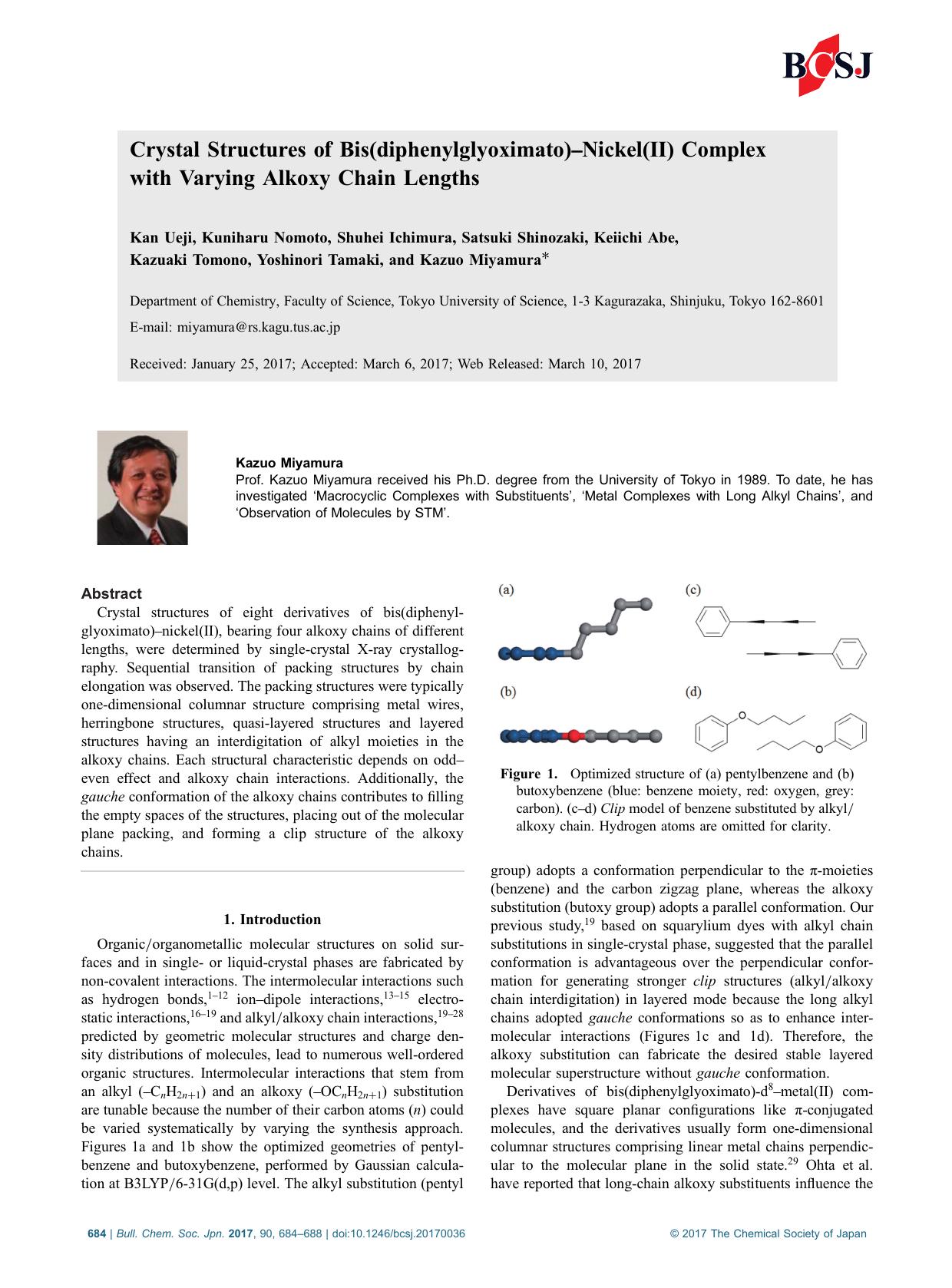 Crystal Structures of Bis(diphenylglyoximato)âNickel(II) Complex with Varying Alkoxy Chain Lengths by Unknown