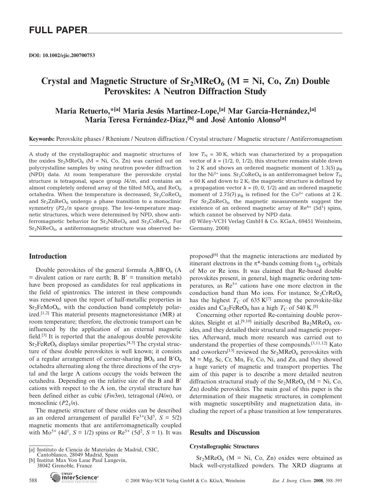 Crystal and Magnetic Structure of Sr2MReO6 (M = Ni, Co, Zn) Double Perovskites: A Neutron Diffraction Study by Unknown