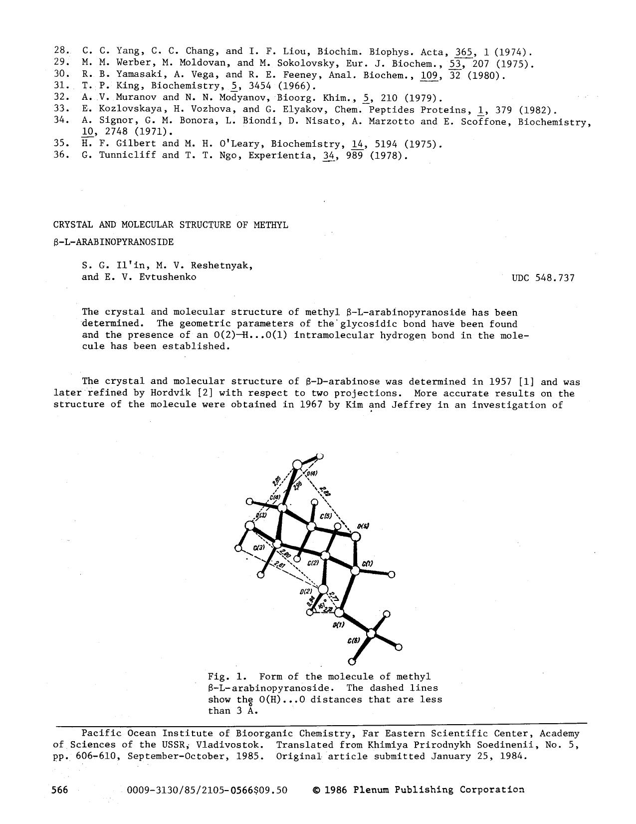 Crystal and molecular structure of methyl &#x03B2;-L-arabinopyranoside by Unknown