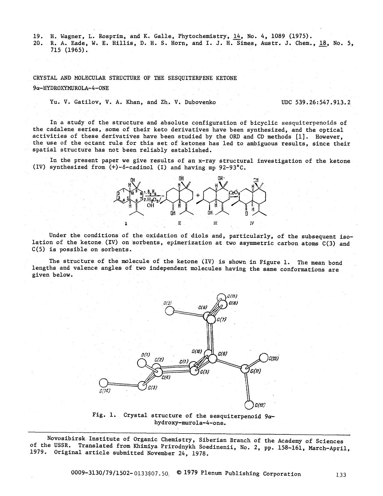 Crystal and molecular structure of the sesquiterpene ketone 9&#x03B1;-hydroxymurola-4-one by Unknown