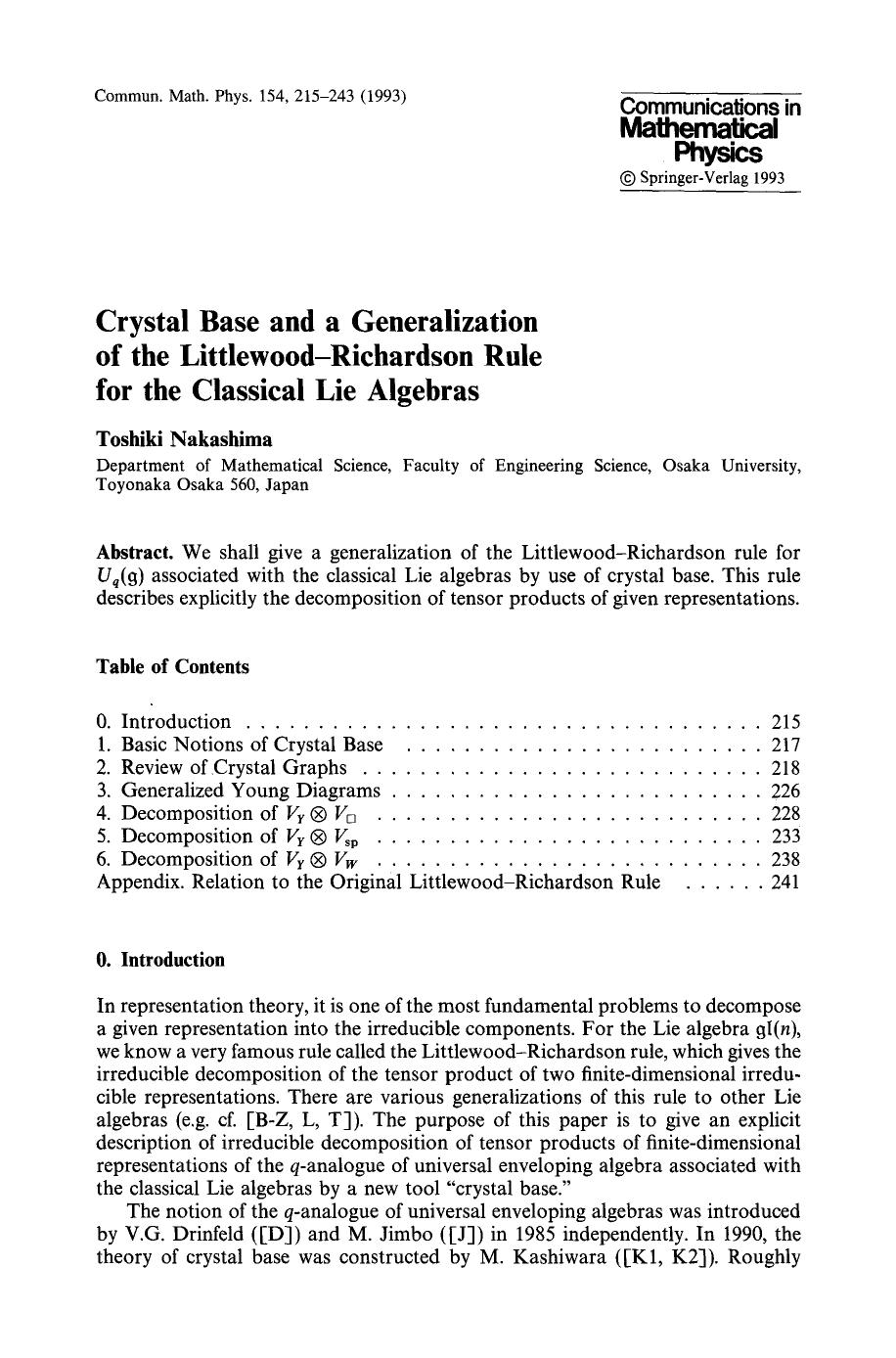Crystal base and a generalization of the Littlewood-Richardson rule for the classical Lie algebras by Unknown