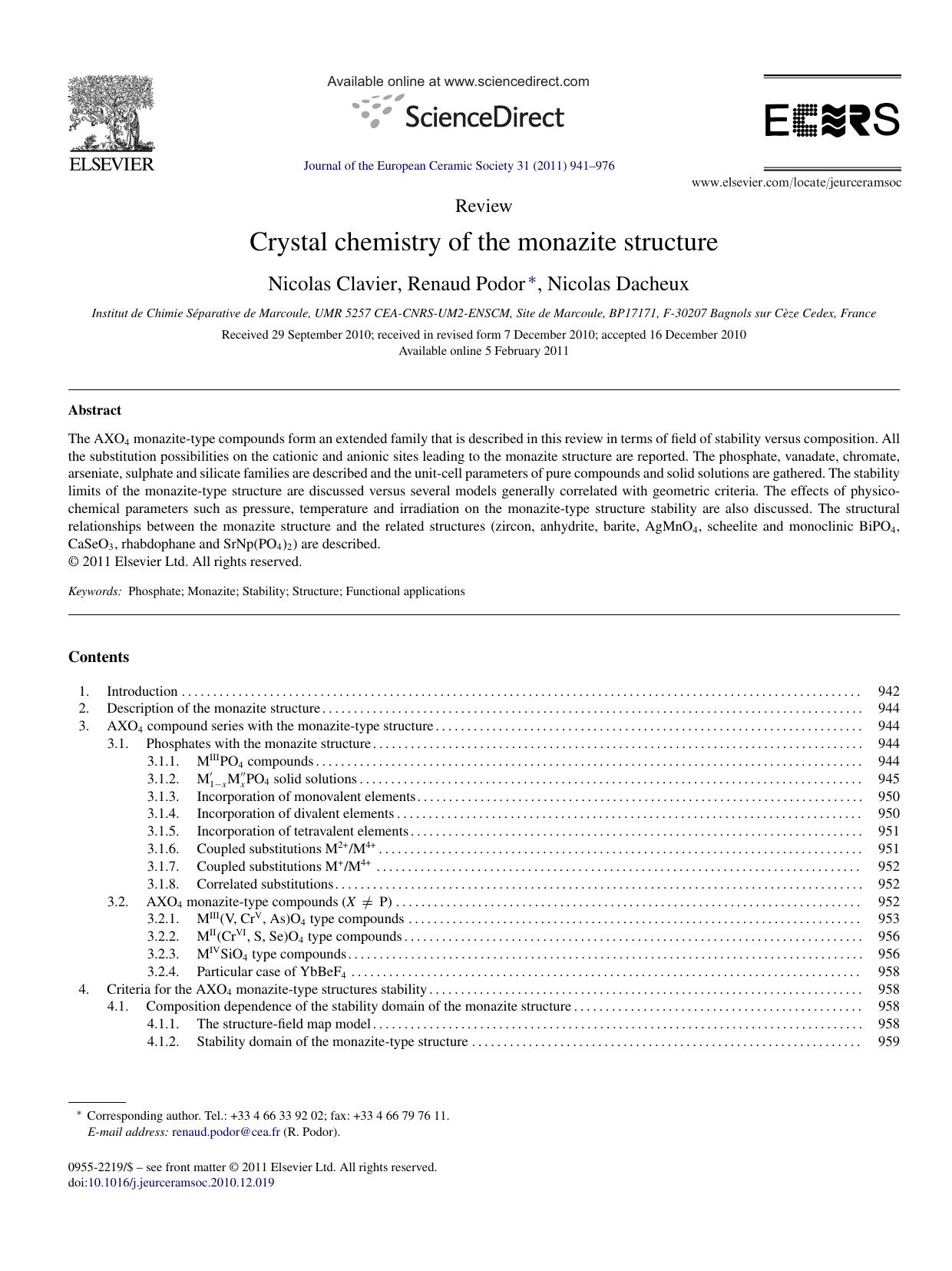 Crystal chemistry of the monazite structure by Nicolas Clavier