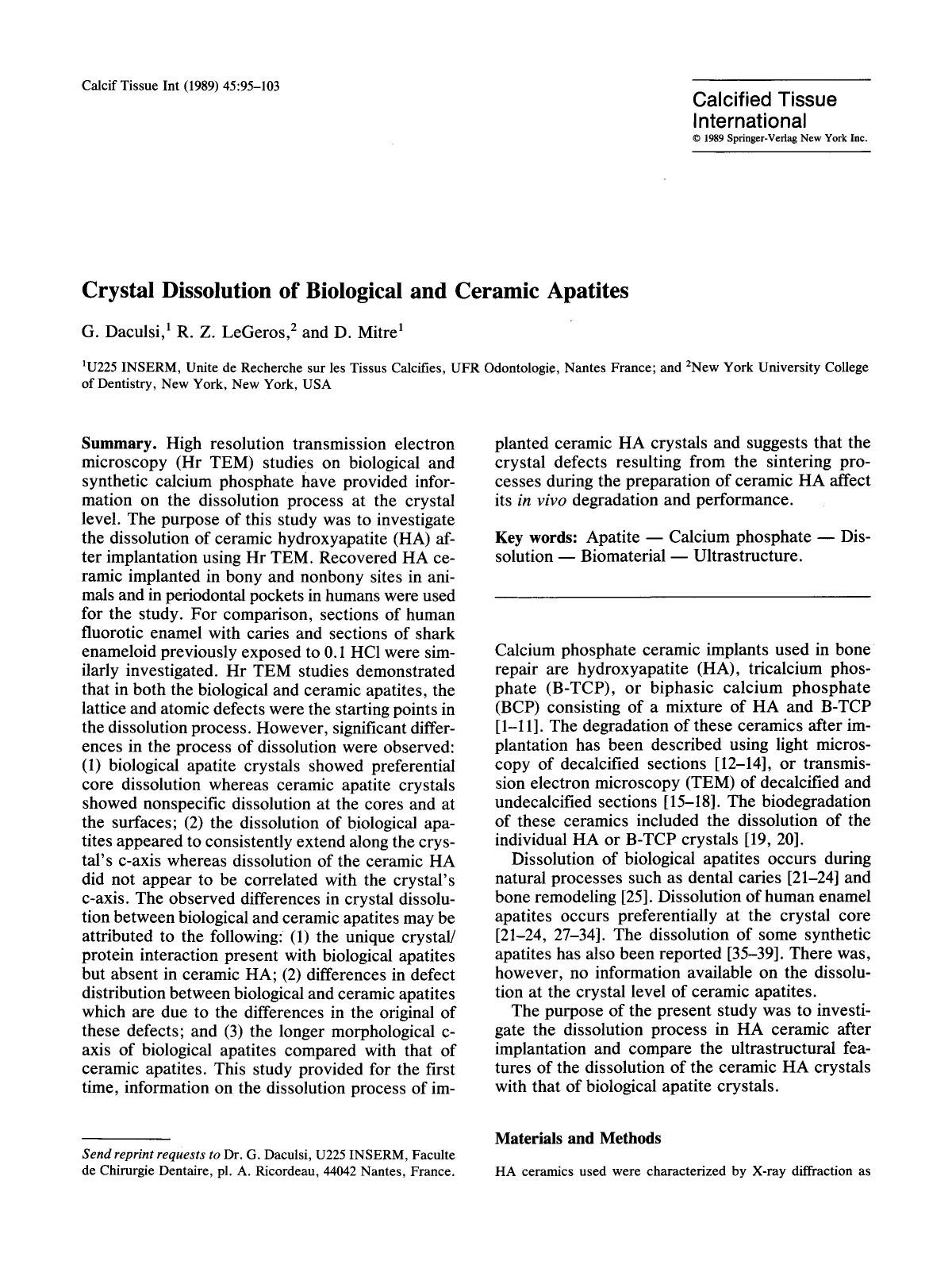 Crystal dissolution of biological and ceramic apatites by Unknown