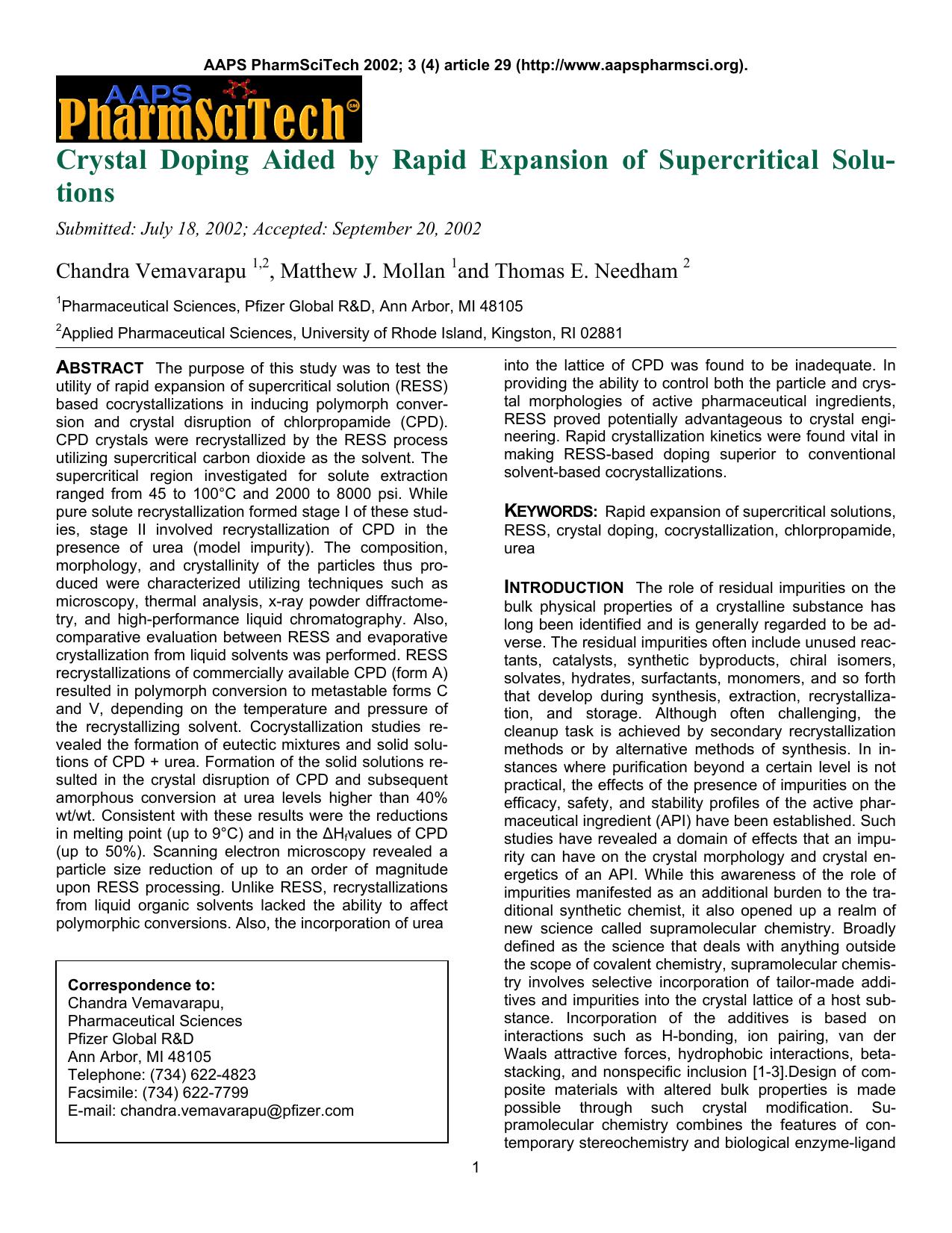 Crystal doping aided by rapid expansion of supercritical solutions by Unknown