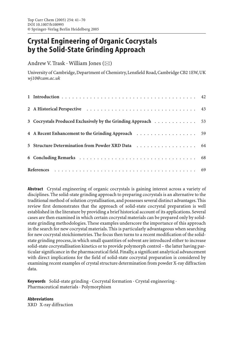 Crystal engineering of organic cocrystals by the solid-state grinding approach by Unknown