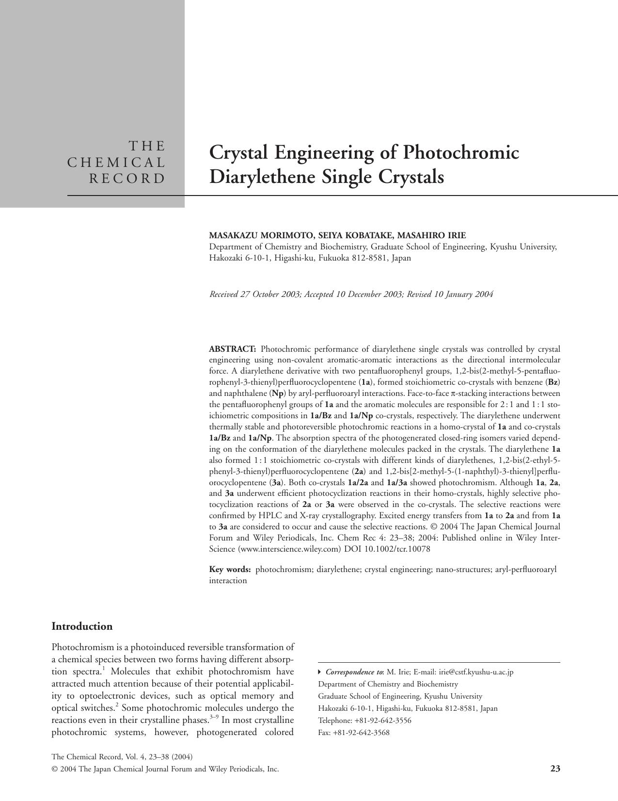 Crystal engineering of photochromic diarylethene single crystals by Petty