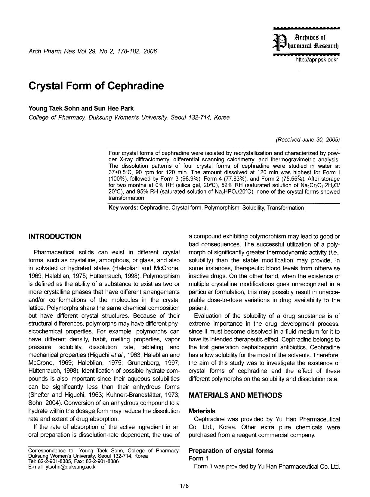 Crystal form of cephradine by Unknown